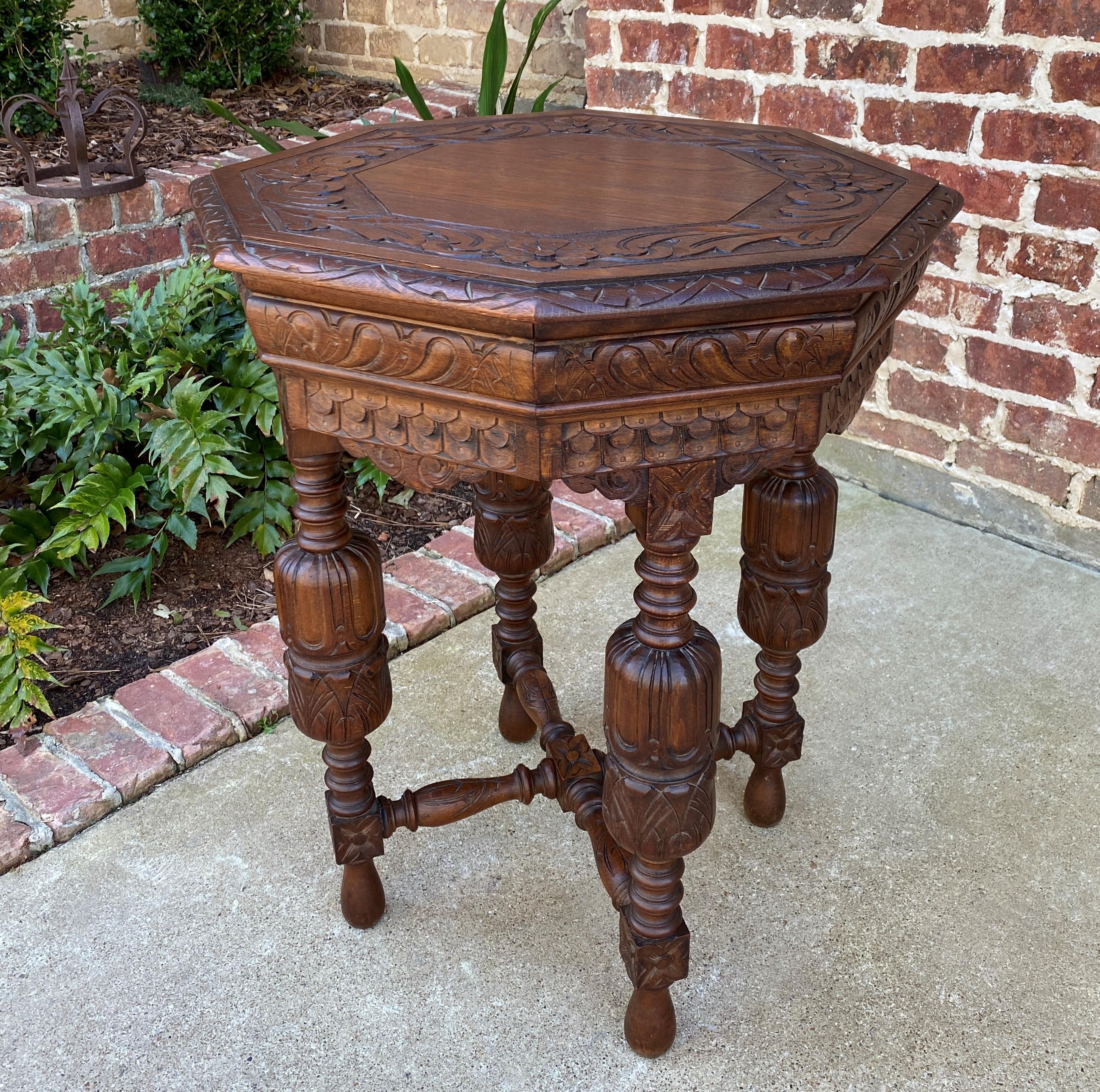 Antique French Octagonal Table Renaissance Revival Carved Oak 19th C For Sale 4