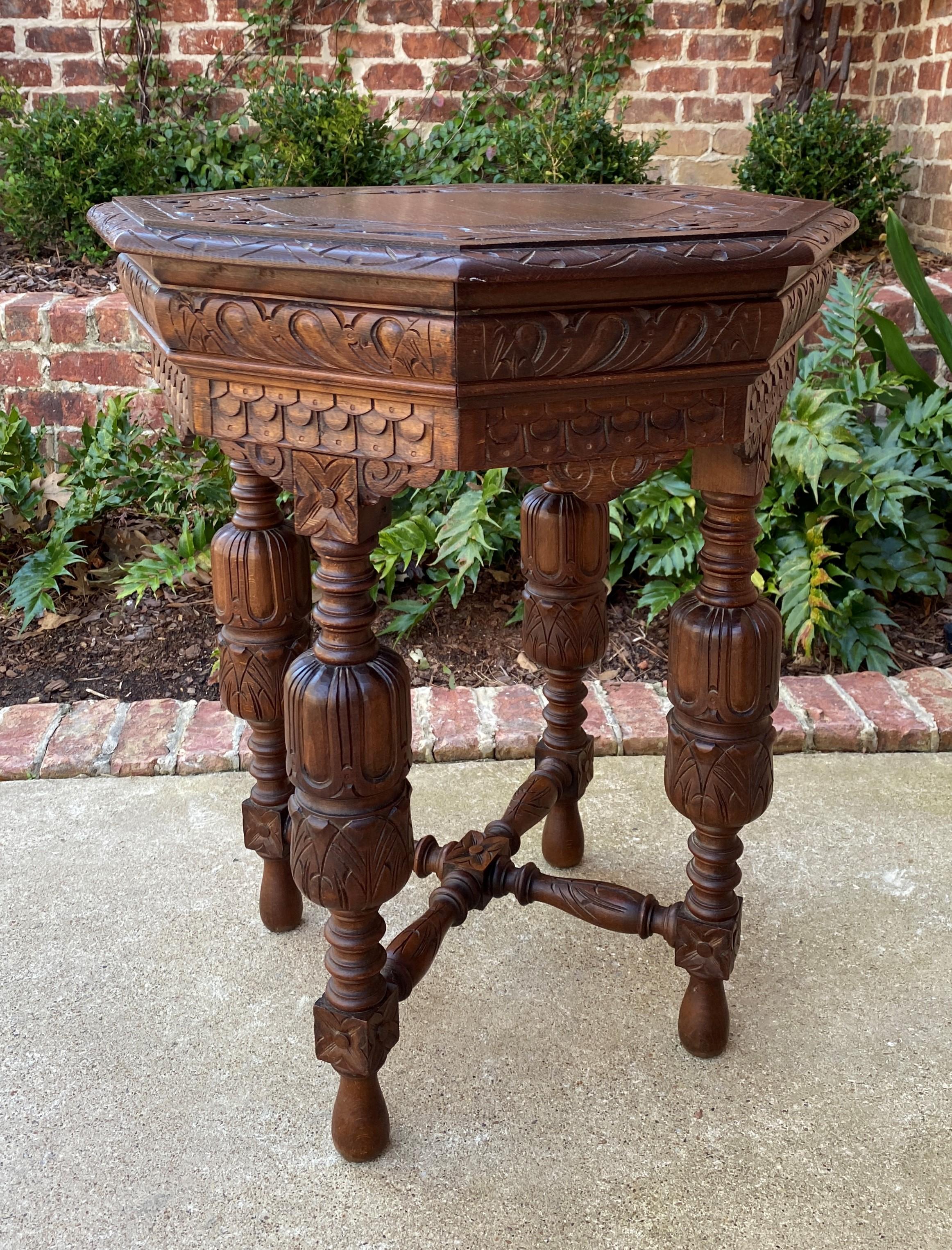 Antique French Octagonal Table Renaissance Revival Carved Oak 19th C For Sale 5