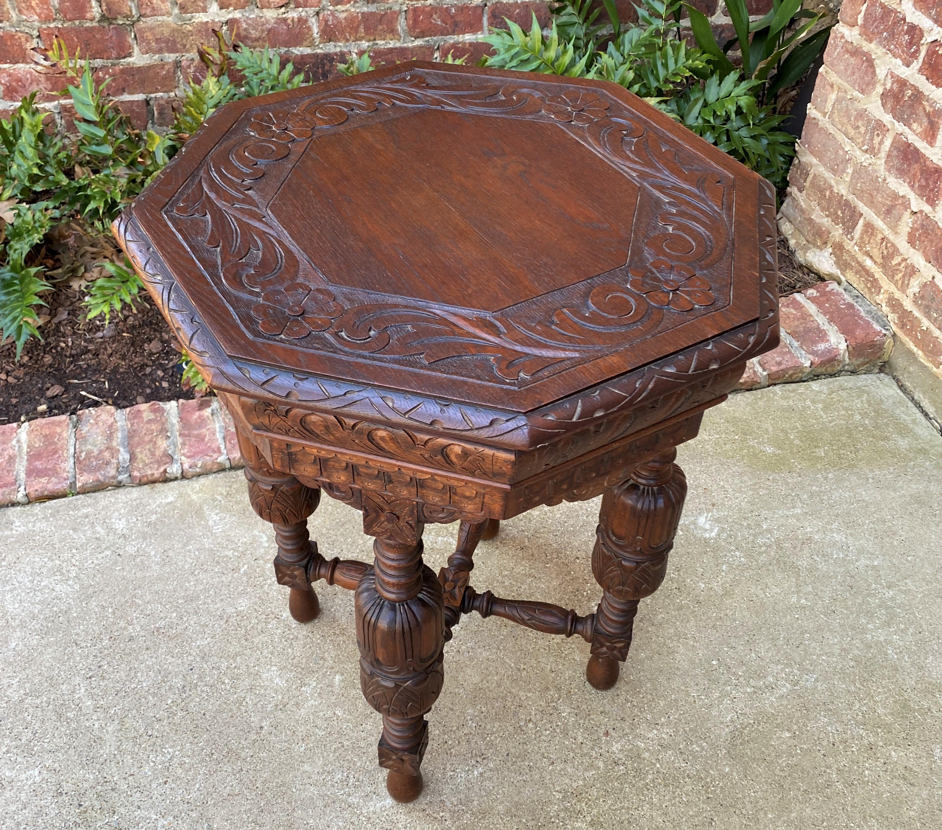 Antique French Octagonal Table Renaissance Revival Carved Oak 19th C For Sale 8