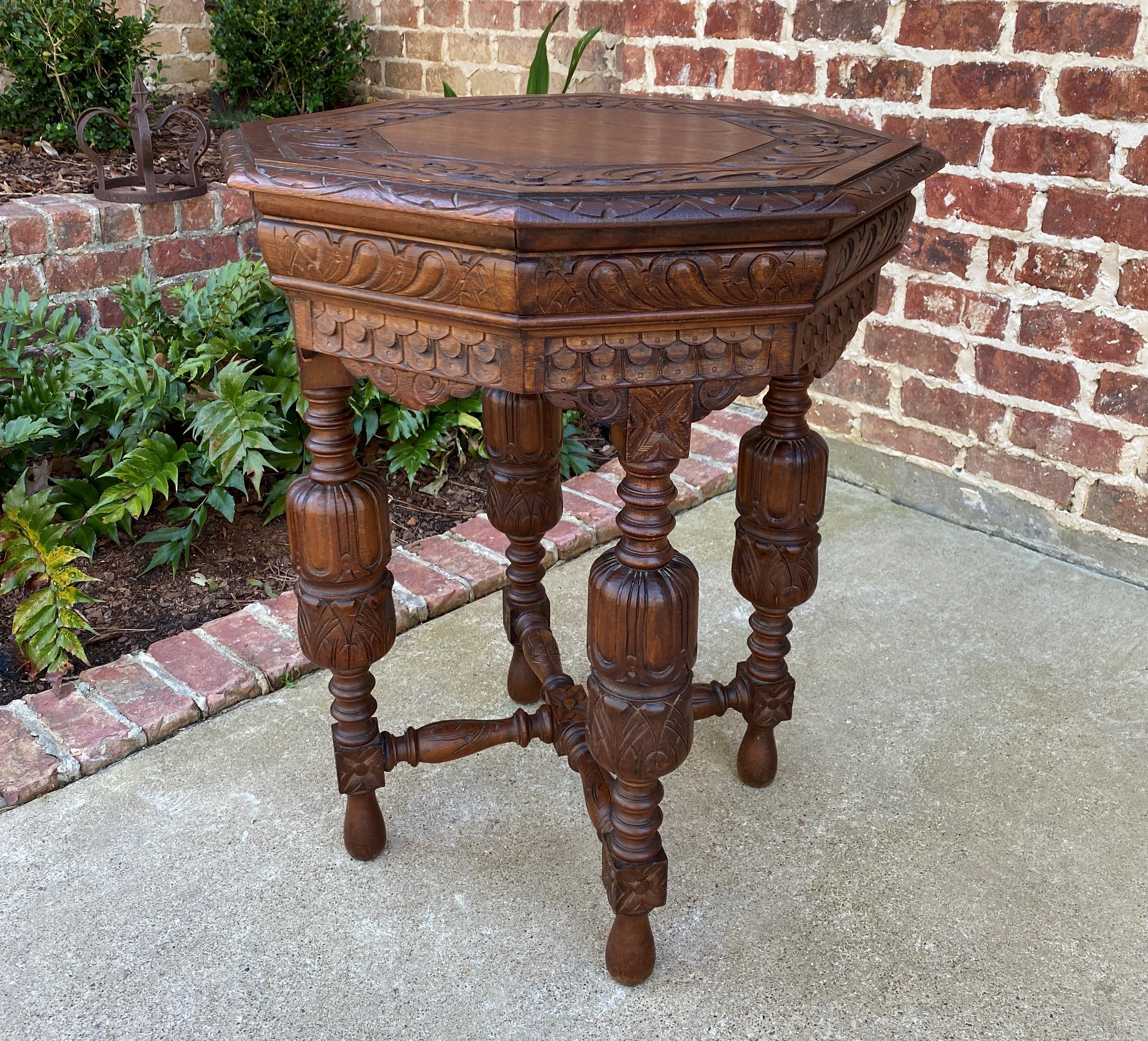 19th Century Antique French Octagonal Table Renaissance Revival Carved Oak 19th C For Sale