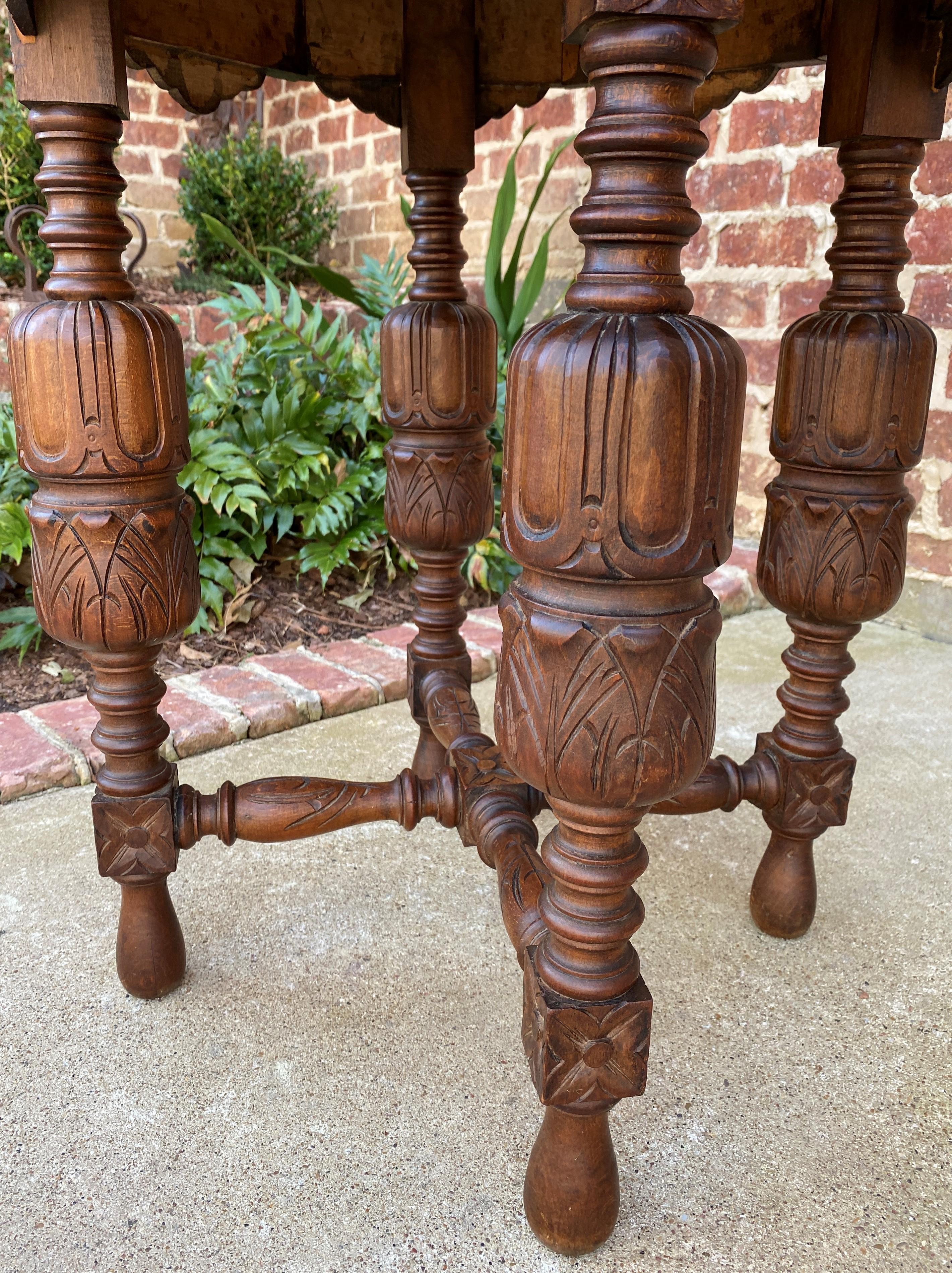 Antique French Octagonal Table Renaissance Revival Carved Oak 19th C For Sale 1