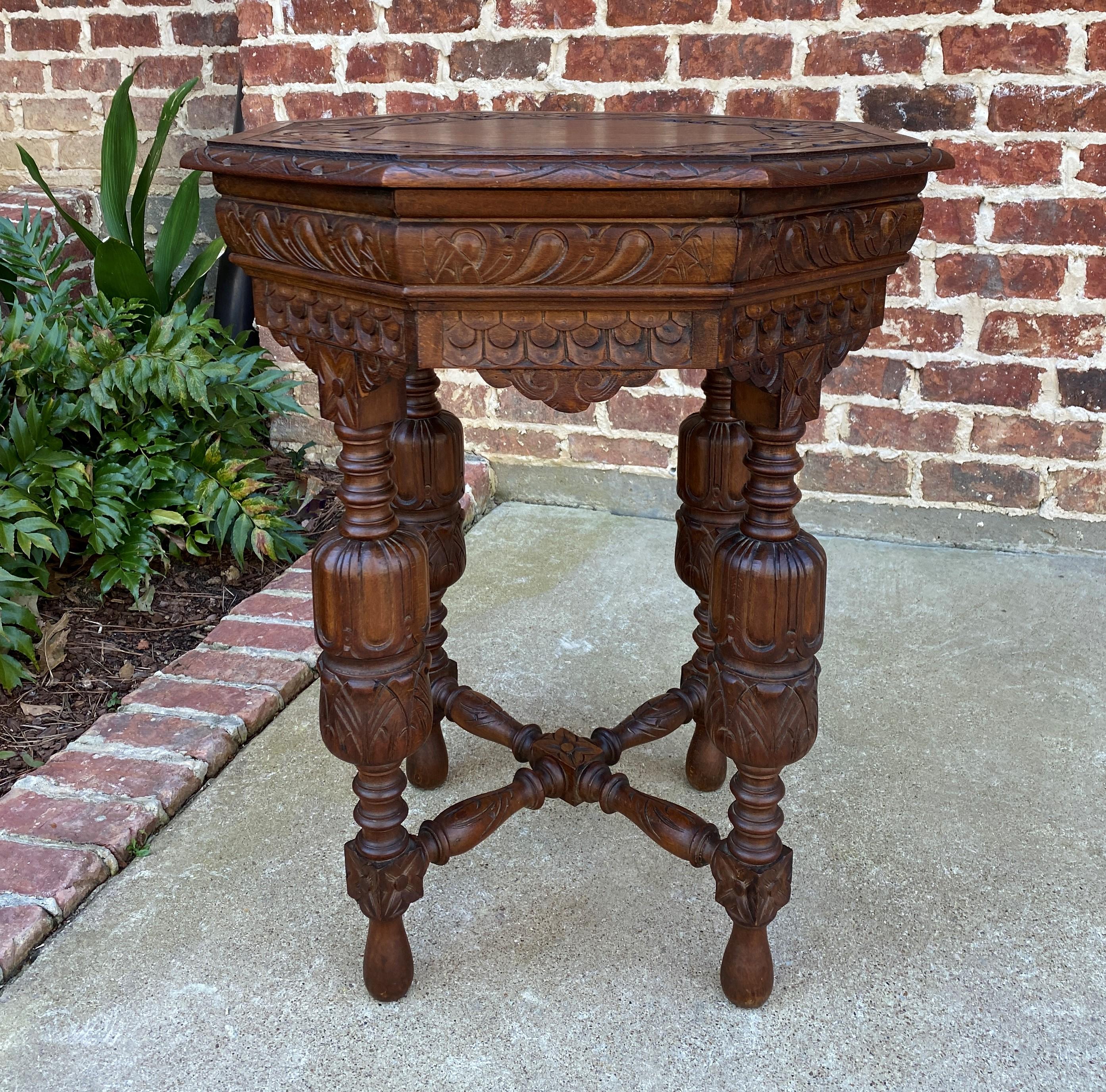 Antique French Octagonal Table Renaissance Revival Carved Oak 19th C For Sale 2
