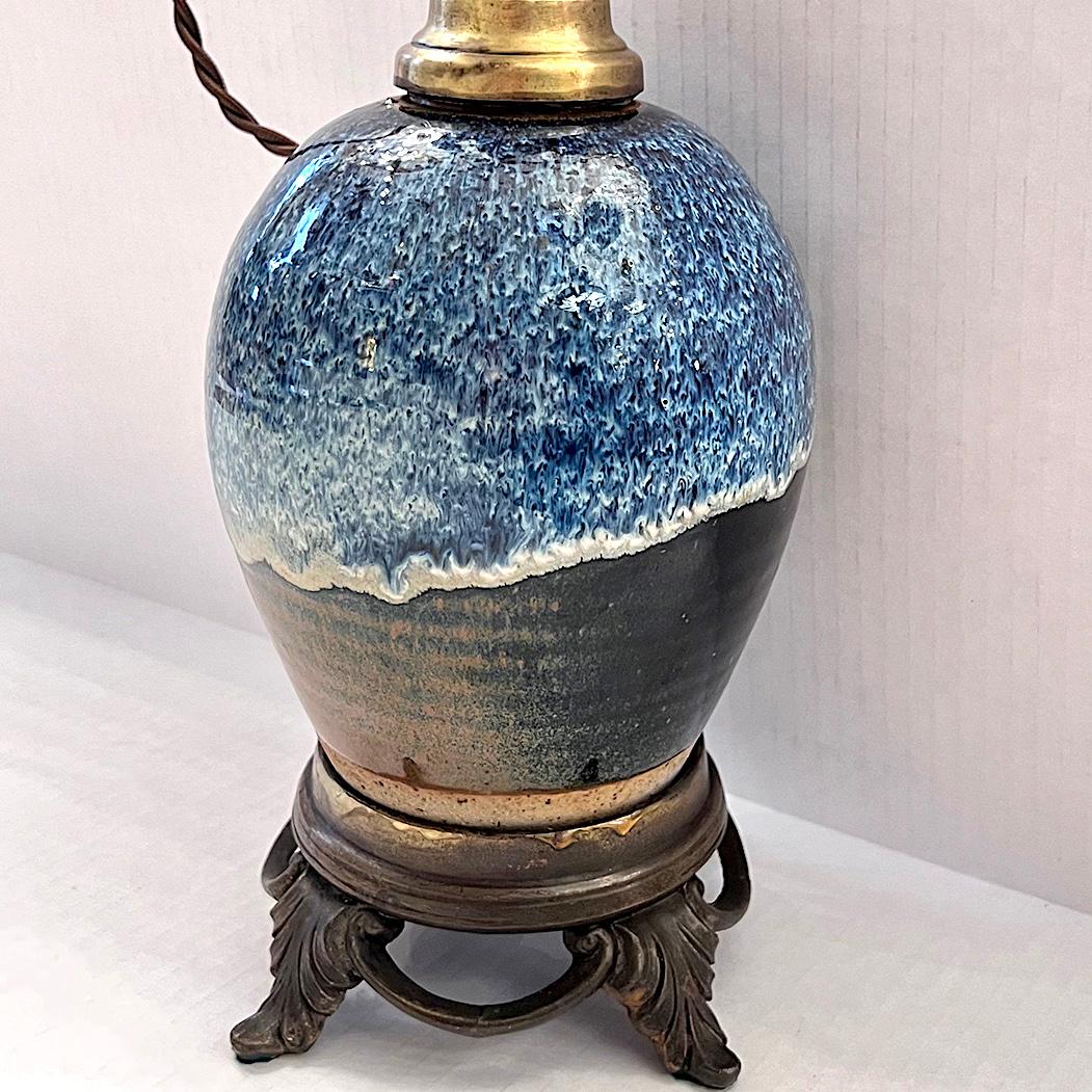 Glazed Antique French Oil Lamp For Sale