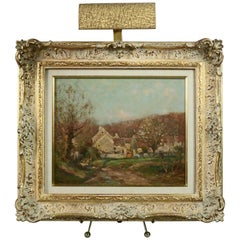 Antique French Oil on Board Landscape Farm House Painting by Jean Masse