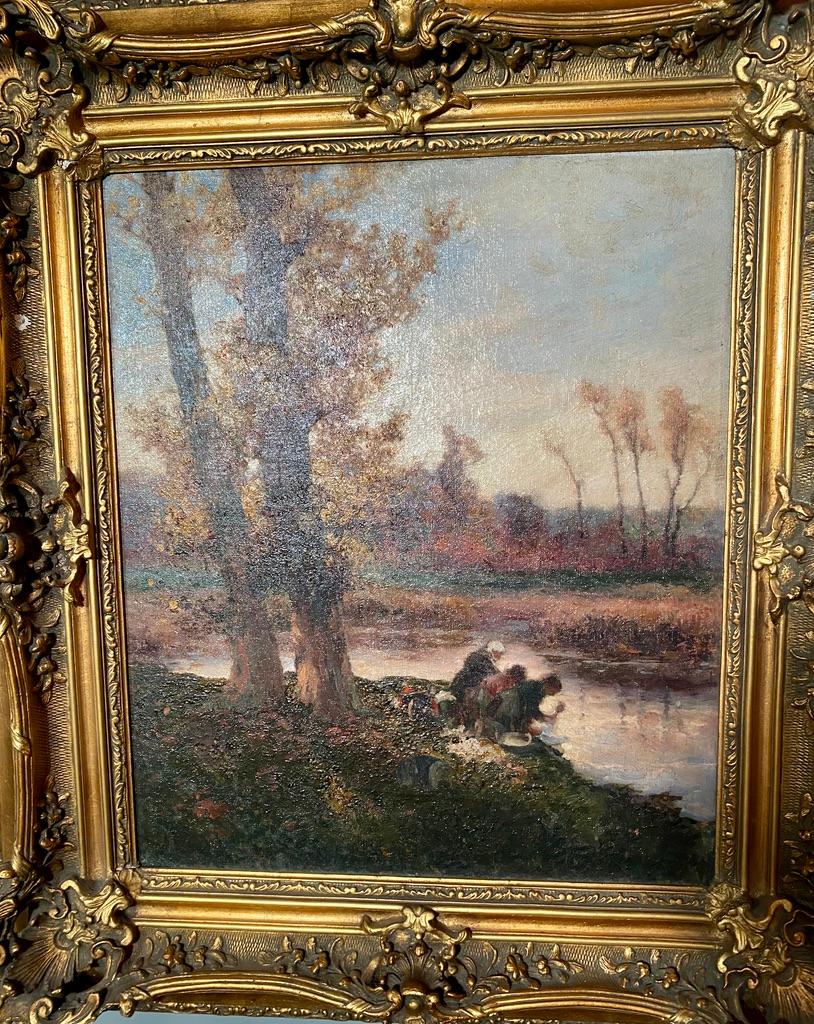Antique French oil on canvas, 19th century.
  