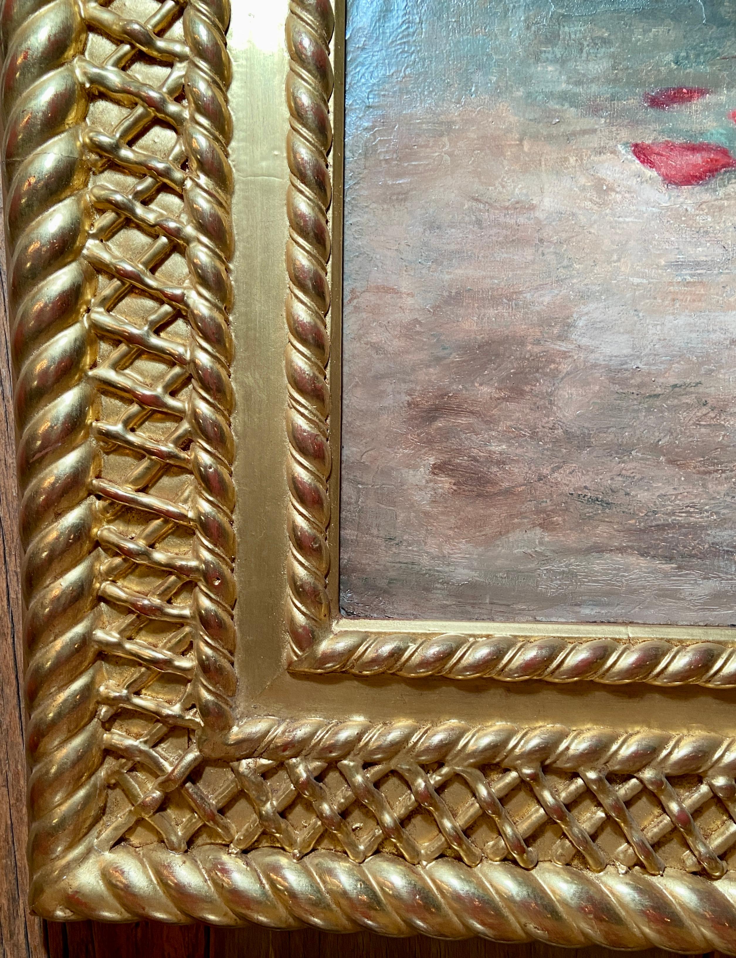 Antique French Oil on Canvas Floral Painting Firmato 