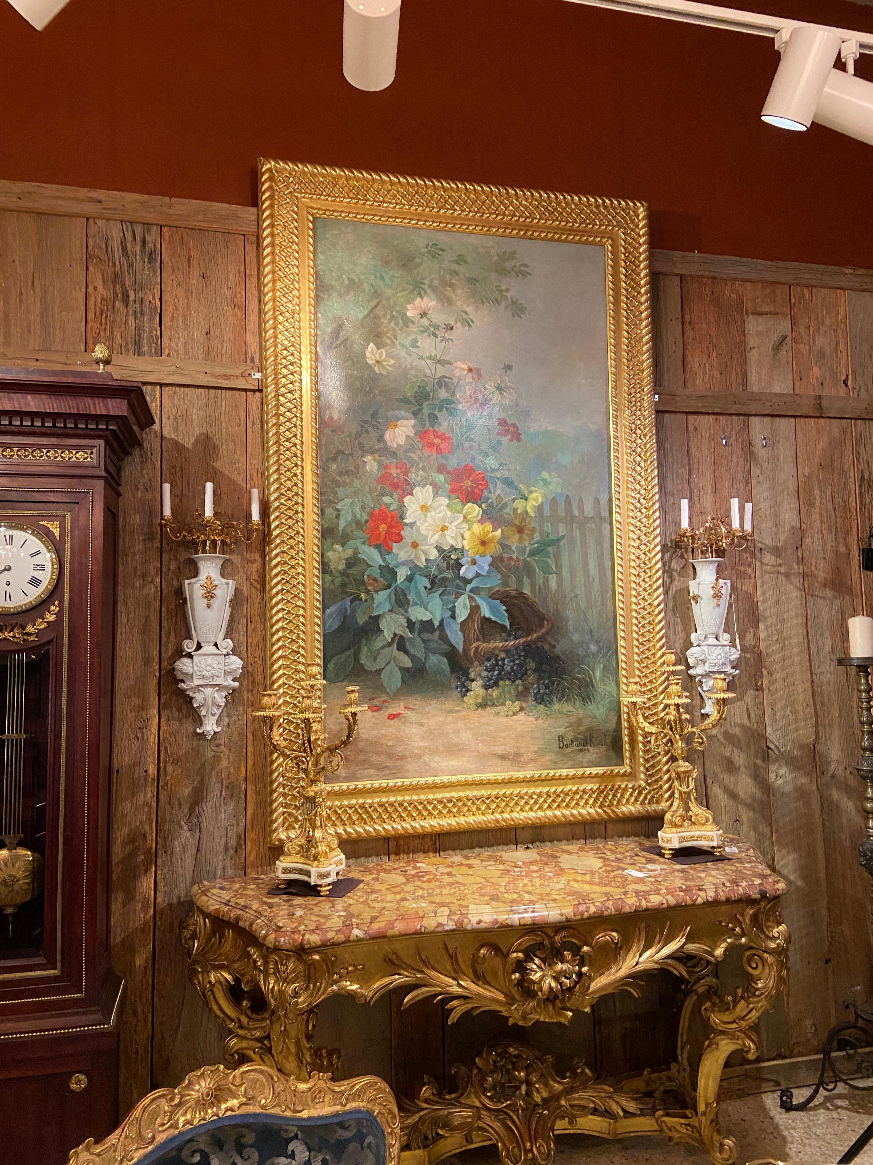Antique French Oil on Canvas Floral Painting Firmato 