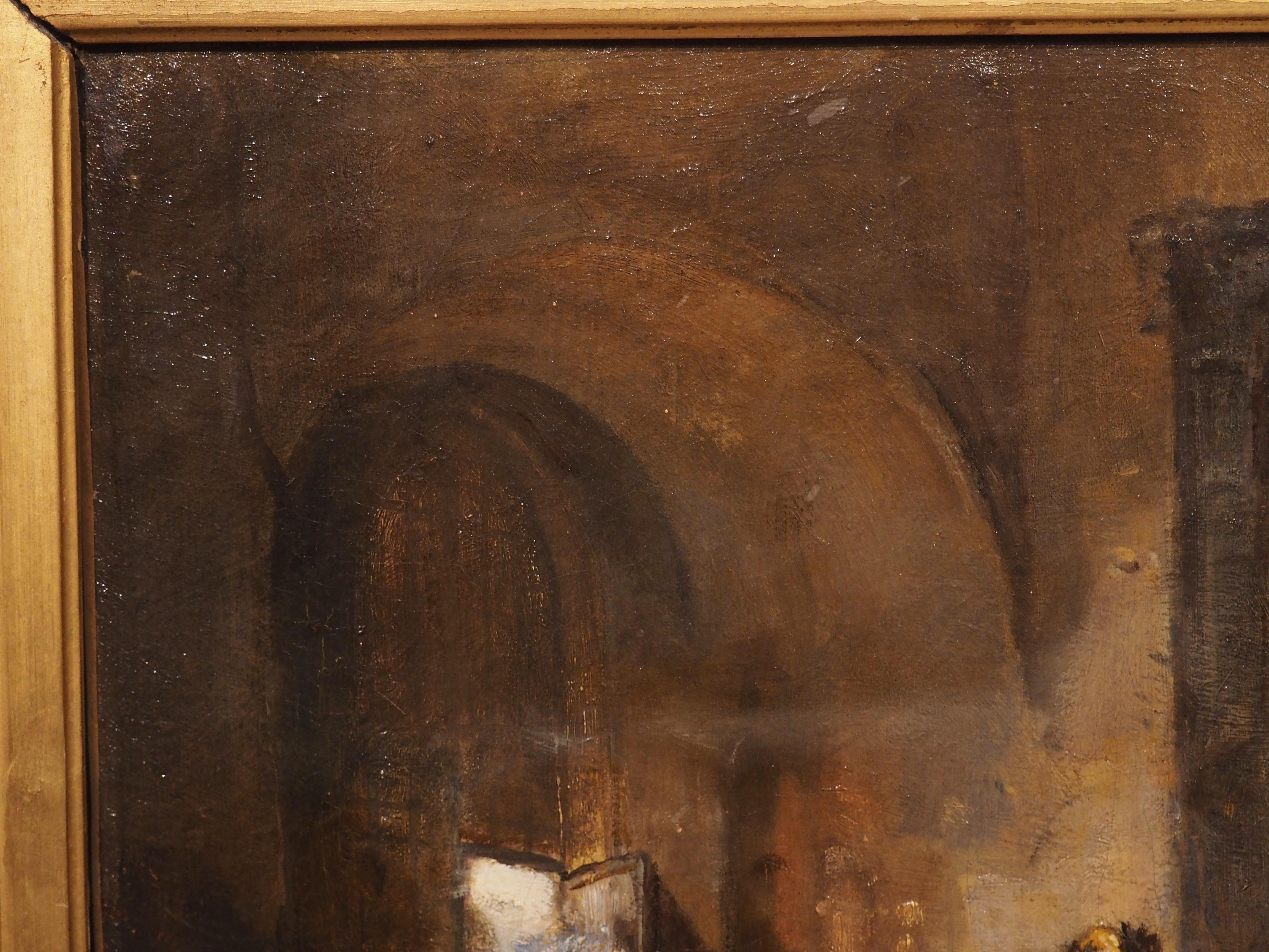 Antique French Oil on Canvas, in the Kitchens of the Chateau, circa 1890s 11