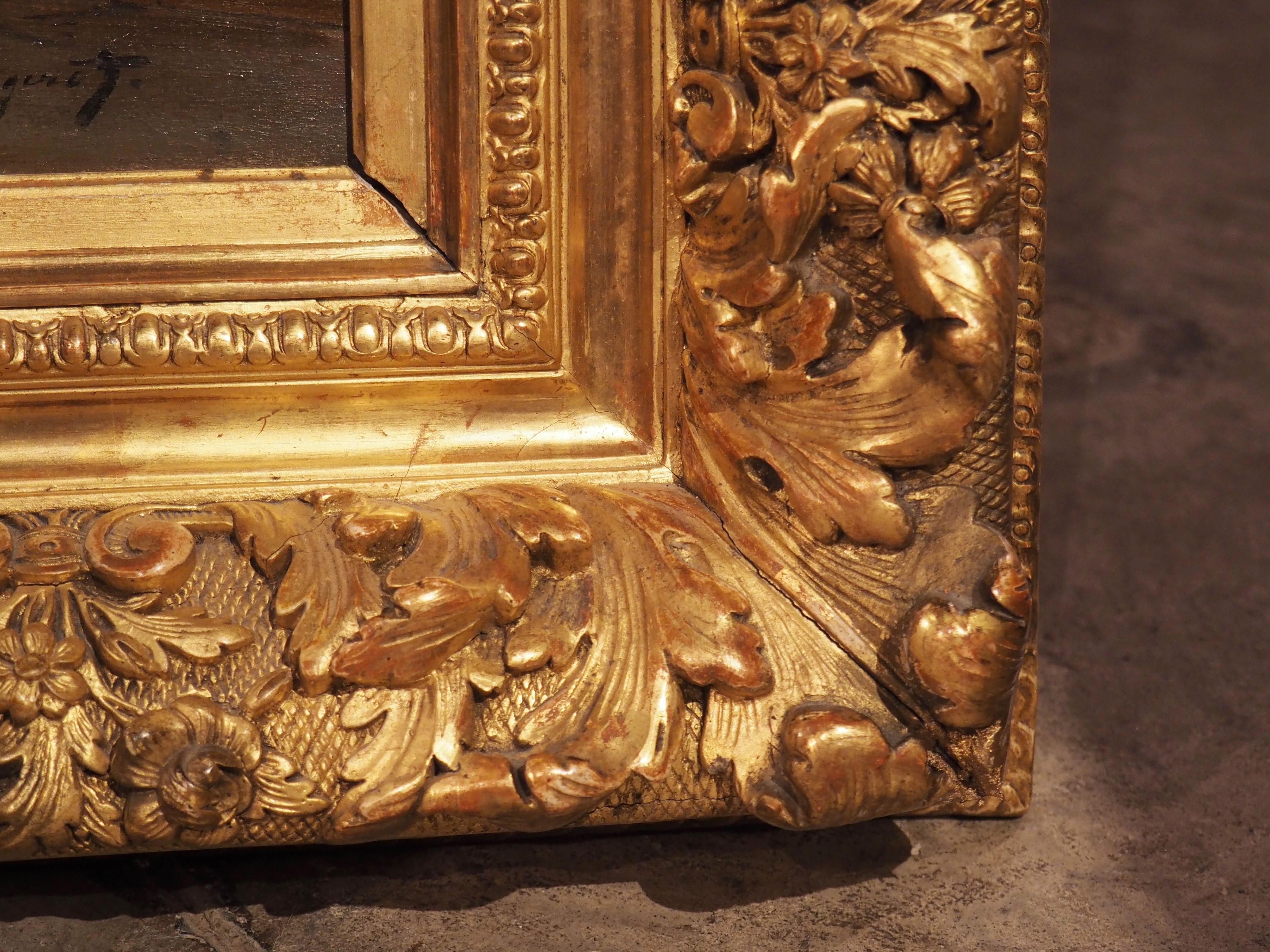 Hand-Carved Antique French Oil on Canvas, in the Kitchens of the Chateau, circa 1890s