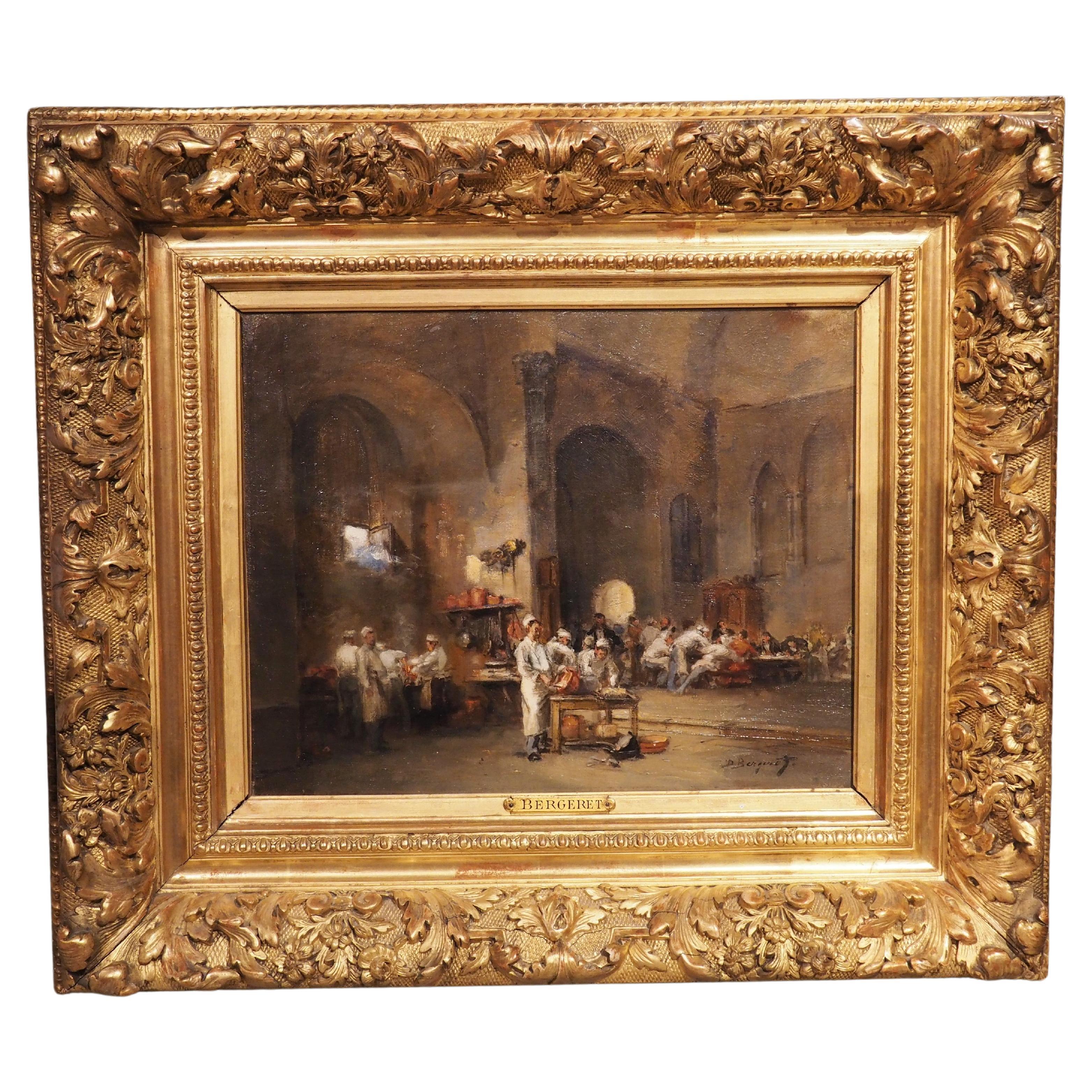 Antique French Oil on Canvas, in the Kitchens of the Chateau, circa 1890s