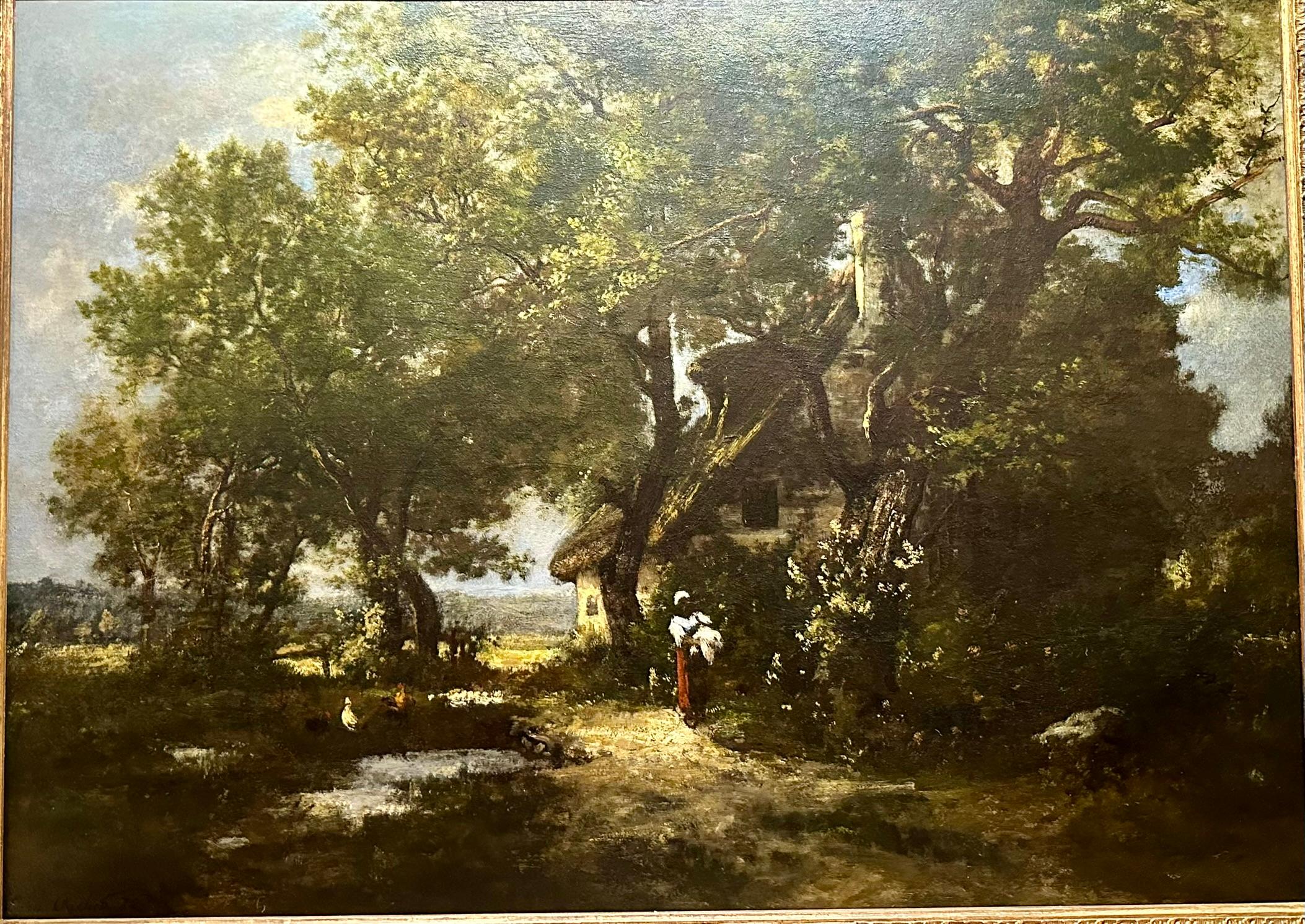 Antico dipinto a olio su tela francese del XIX secolo, 