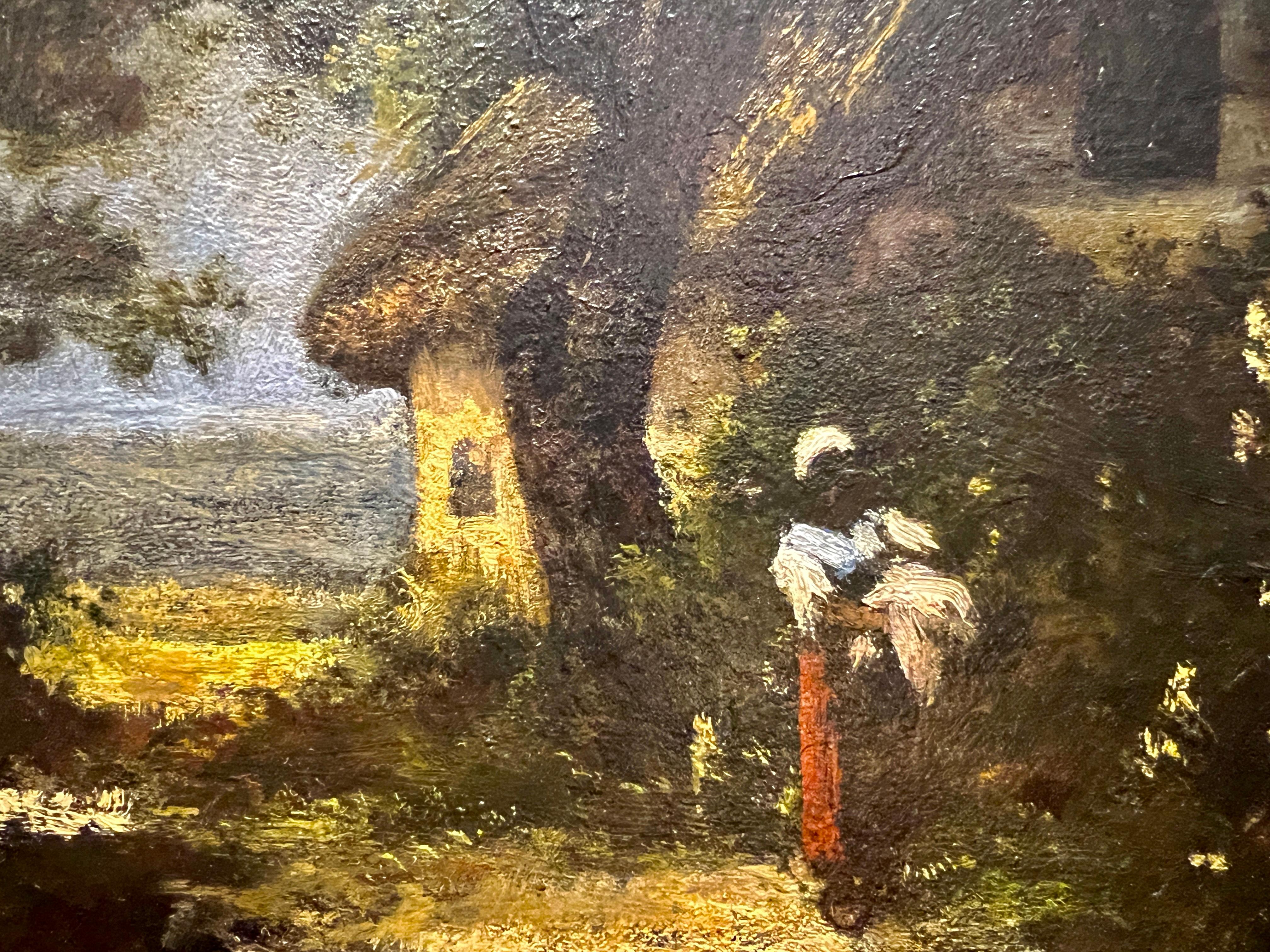 Antikes französisches Öl  Auf Leinwand „La Chaumiere a Fontainebleau“  im Zustand „Gut“ im Angebot in New Orleans, LA