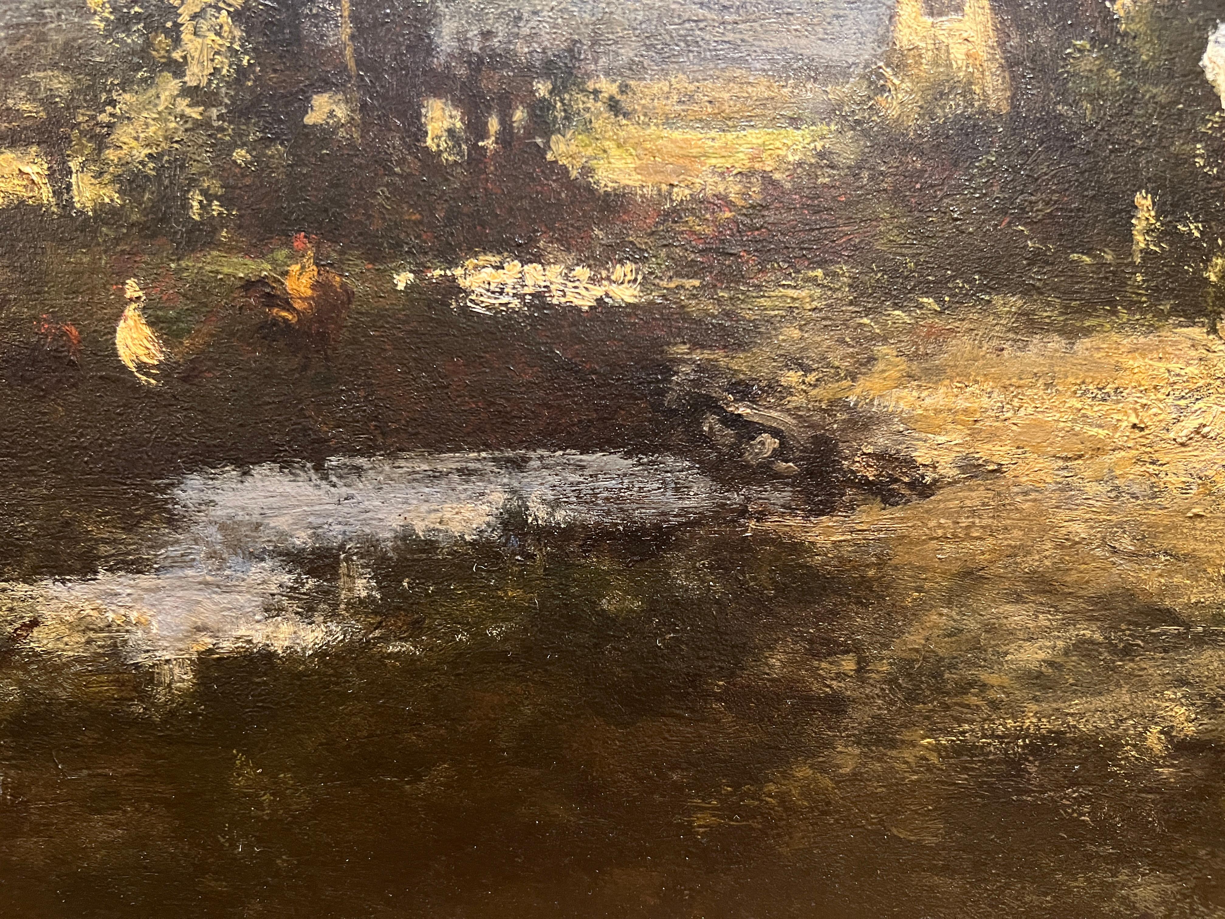 Antikes französisches Öl  Auf Leinwand „La Chaumiere a Fontainebleau“  (19. Jahrhundert) im Angebot