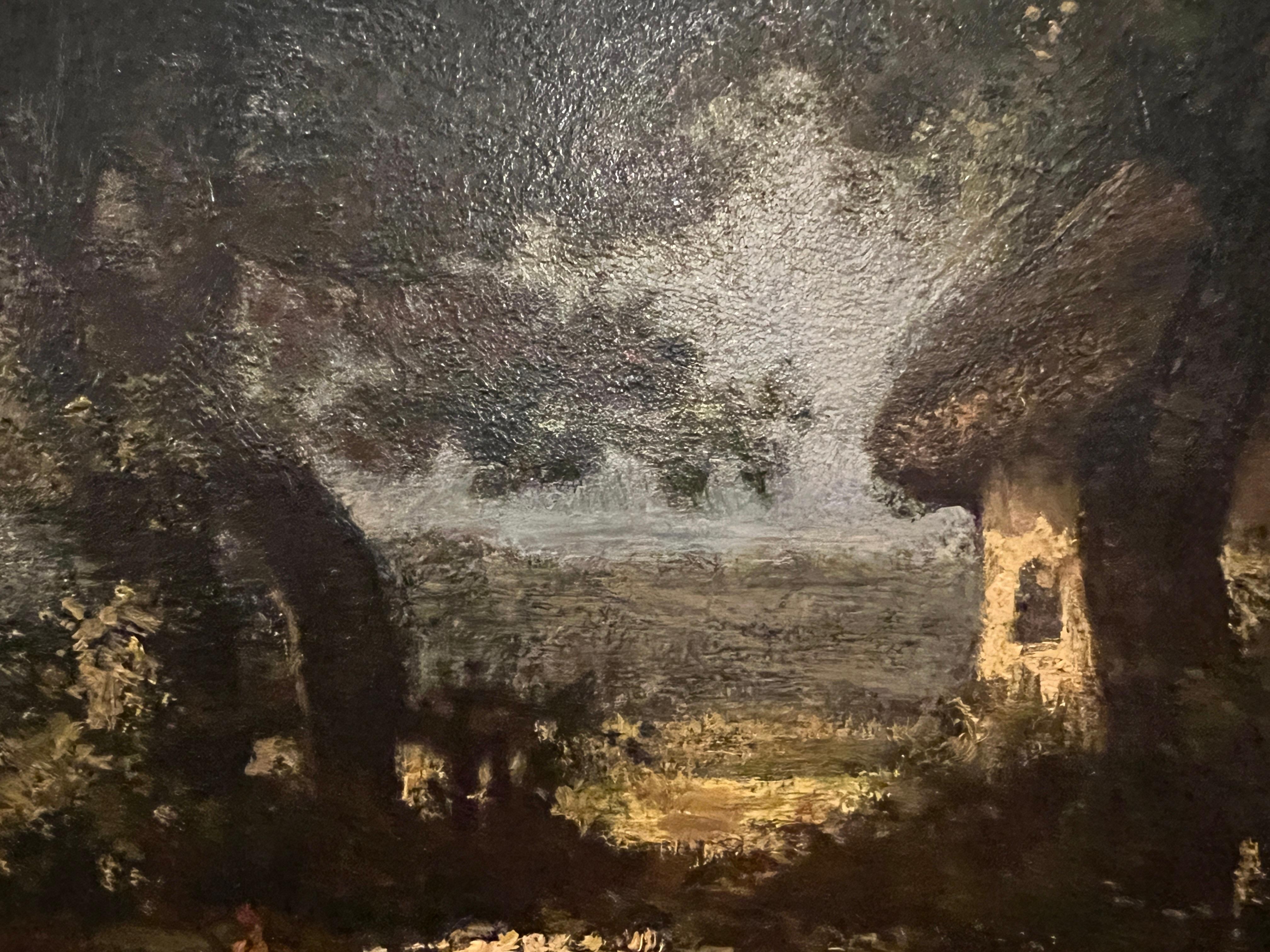 Antikes französisches Öl  Auf Leinwand „La Chaumiere a Fontainebleau“  (Farbe) im Angebot
