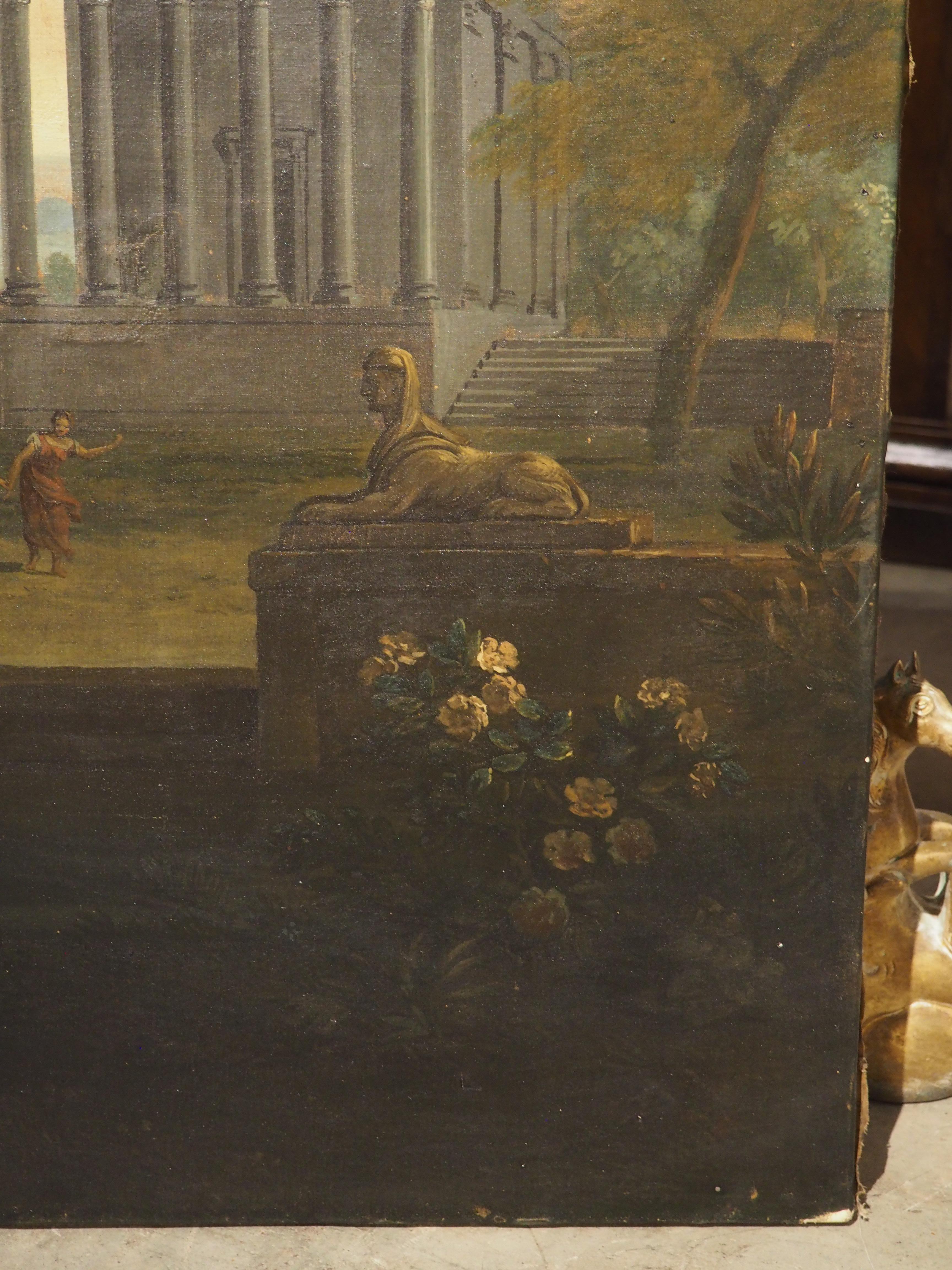 Antique French Öl auf Leinwand Landschaftsgemälde in der Art von Hubert Robert im Angebot 1