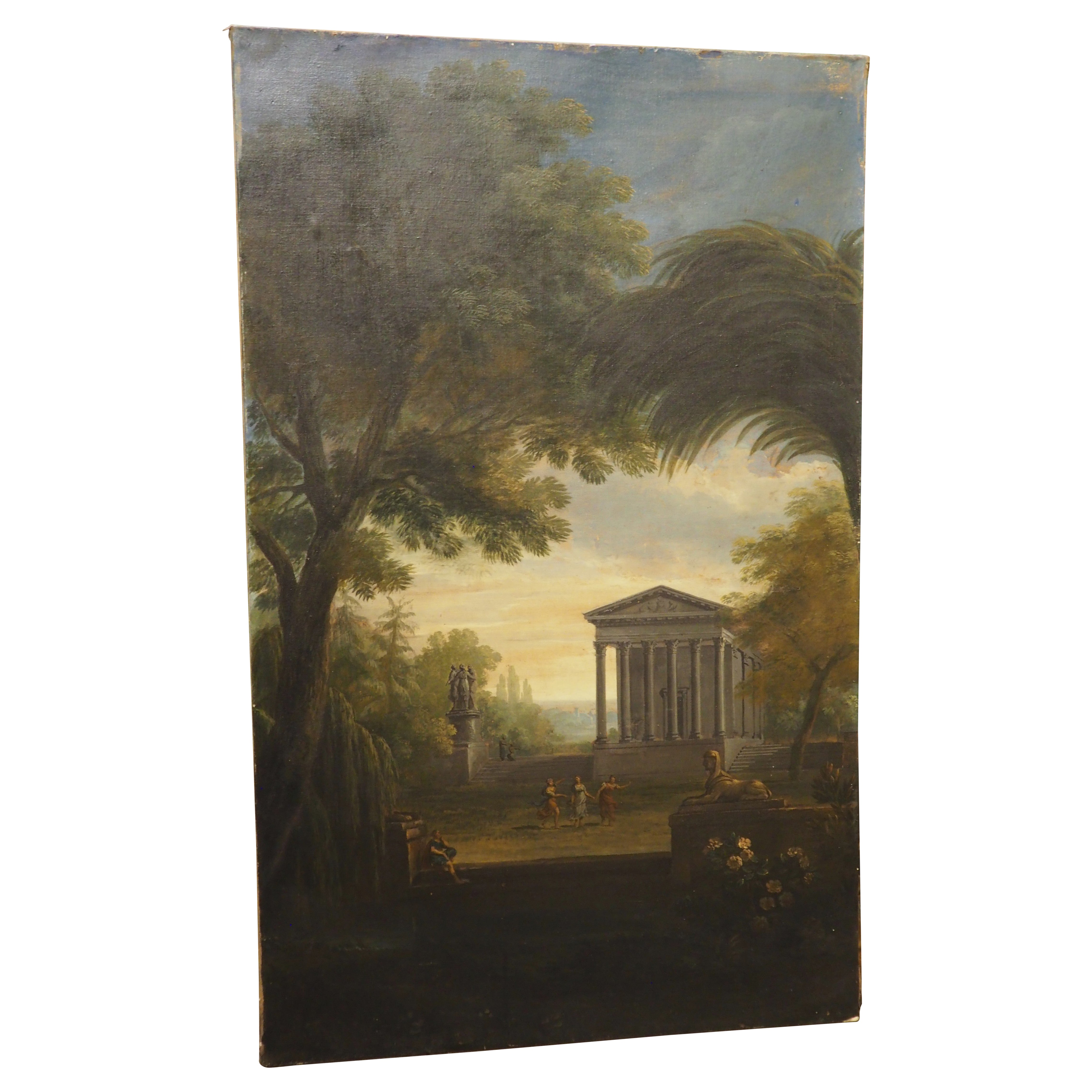 Antique French Öl auf Leinwand Landschaftsgemälde in der Art von Hubert Robert im Angebot