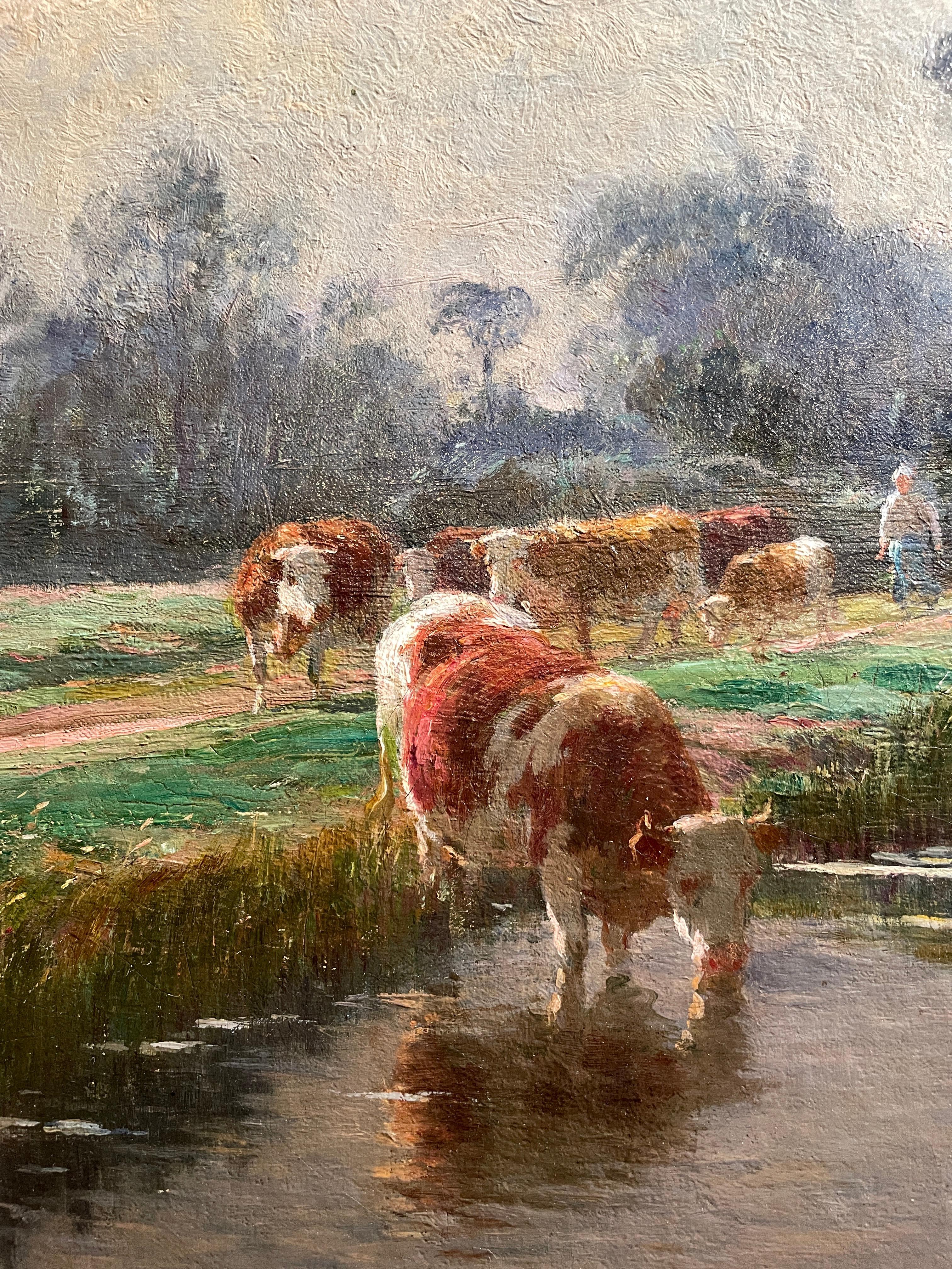 Antique French Oil on Canvas Landscape Painting Signed Léon Barillot, Circa 1890 In Good Condition For Sale In New Orleans, LA