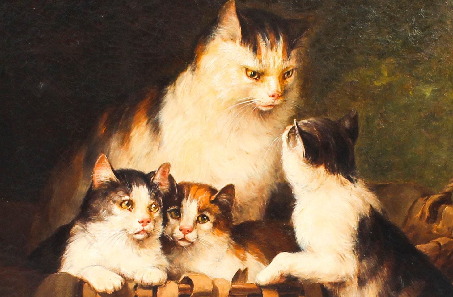 Antique French Oil on Canvas Painting of Kittens L. Cabaniez, 19th Century In Good Condition In London, GB