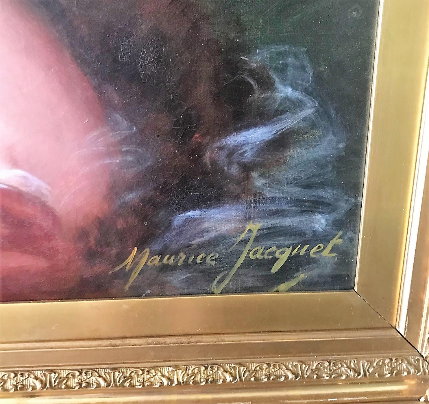 Antique French Oil on Canvas Portrait Painting, Signed Maurice Jacquet In Excellent Condition In Dallas, TX