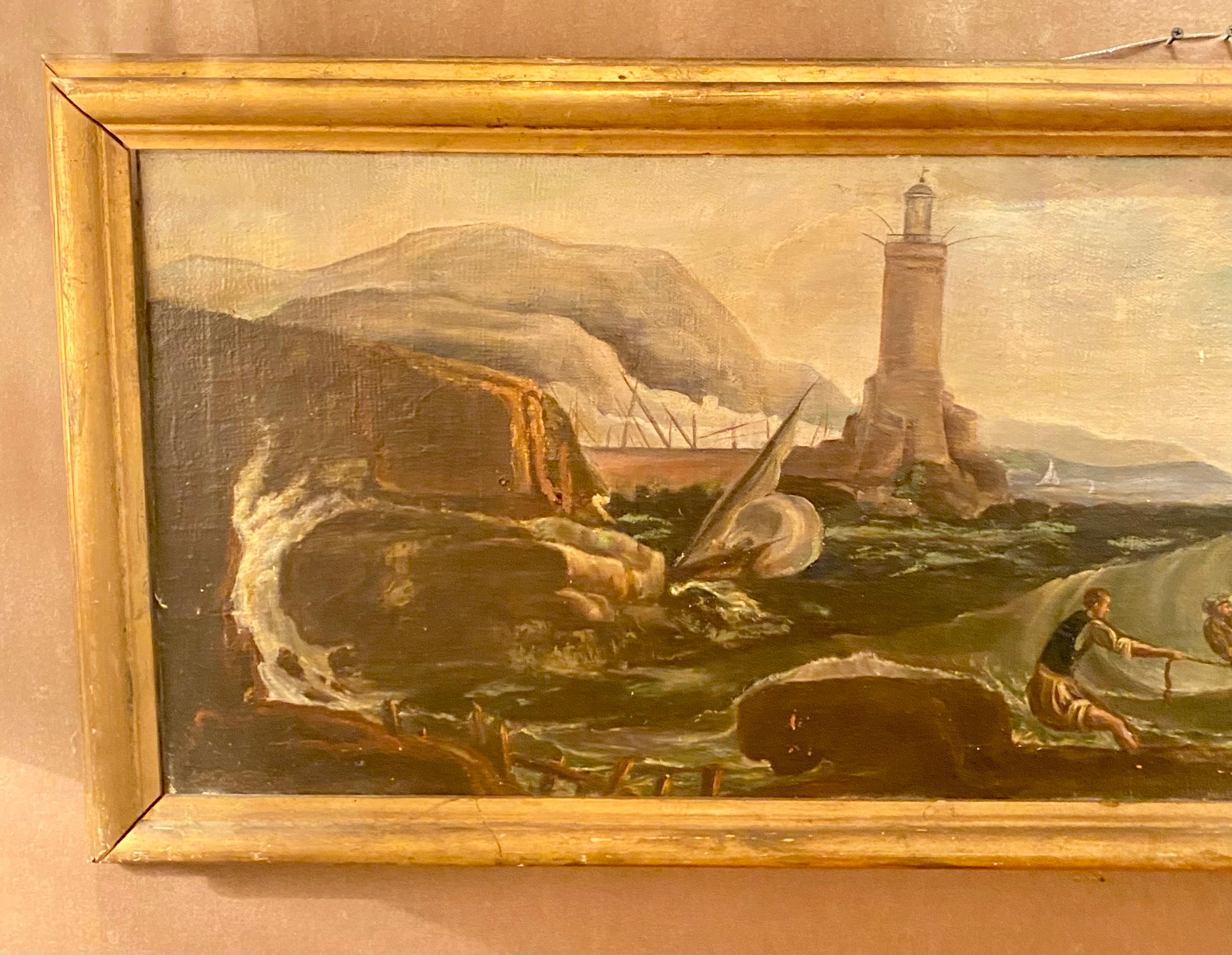 Antique French oil on canvas seascape.

   