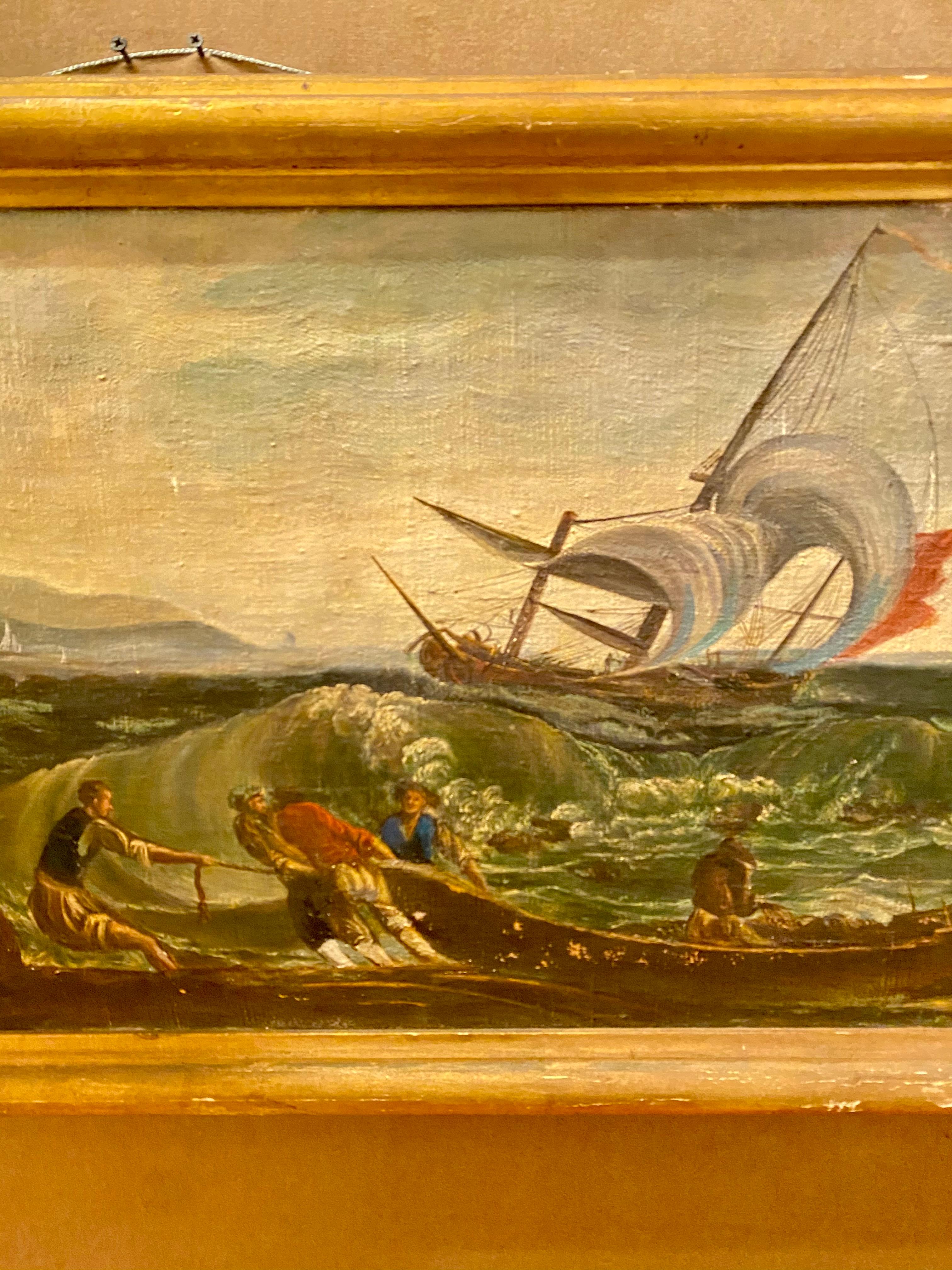 Antique French Oil on Canvas Seascape In Good Condition For Sale In New Orleans, LA