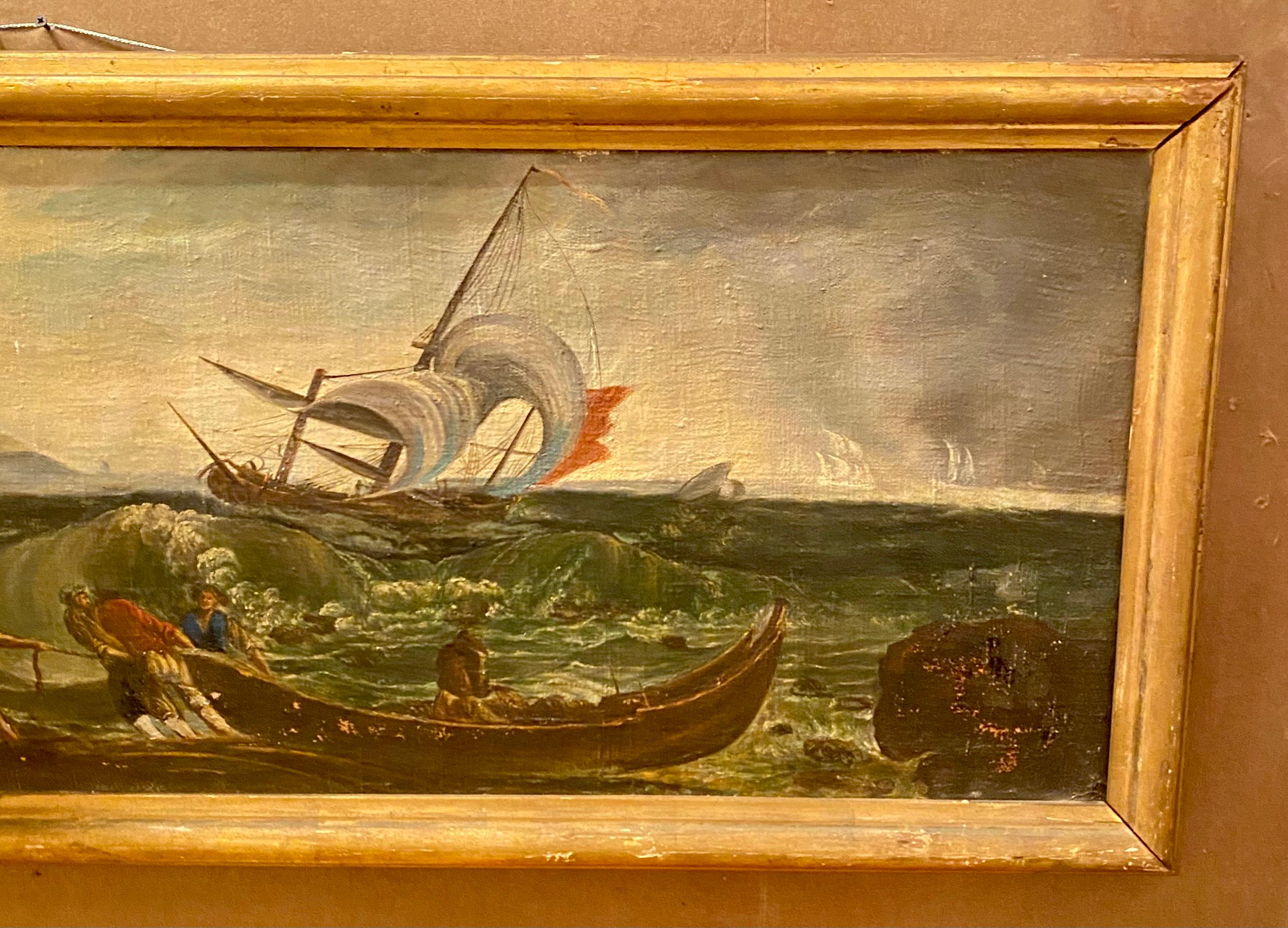 19th Century Antique French Oil on Canvas Seascape For Sale