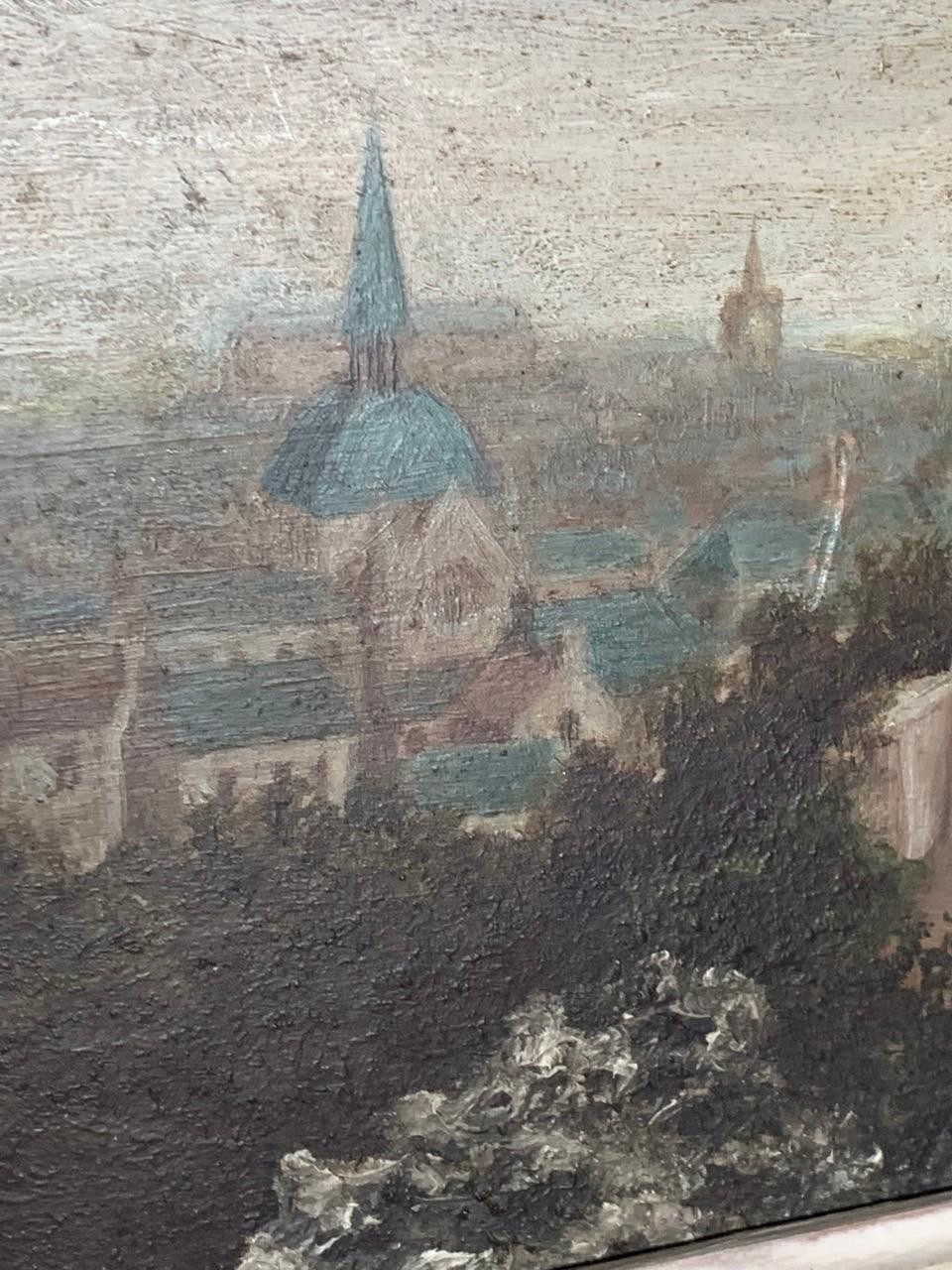 Peint à la main Ancienne huile sur panneau d'un château en vente