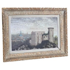 Antique French Oil On Panel Of A Castle