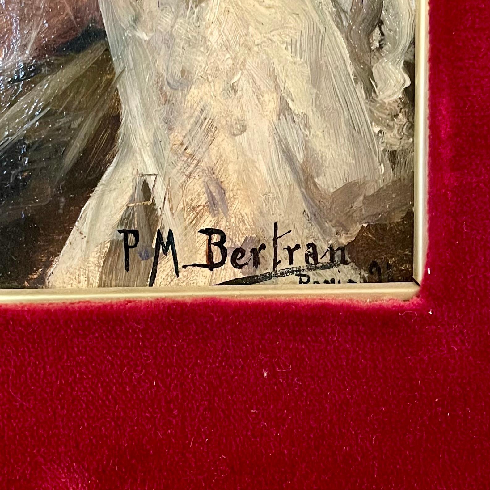 20ième siècle Ancienne peinture française à l'huile sur panneau d'une femme par « P.M. Bertran des années 1900 en vente