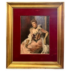 Antique French Oil on Panel Painting of a Woman by "P.M. Bertran" Circa 1900's.