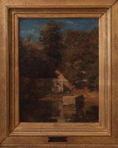 Antique French Oil Painting by E. Francet (Ecole Française) in Gilded Wood Frame