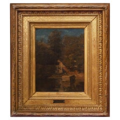 Antique French Oil Painting by E. Francet (Ecole Française) in Gilded Wood Frame