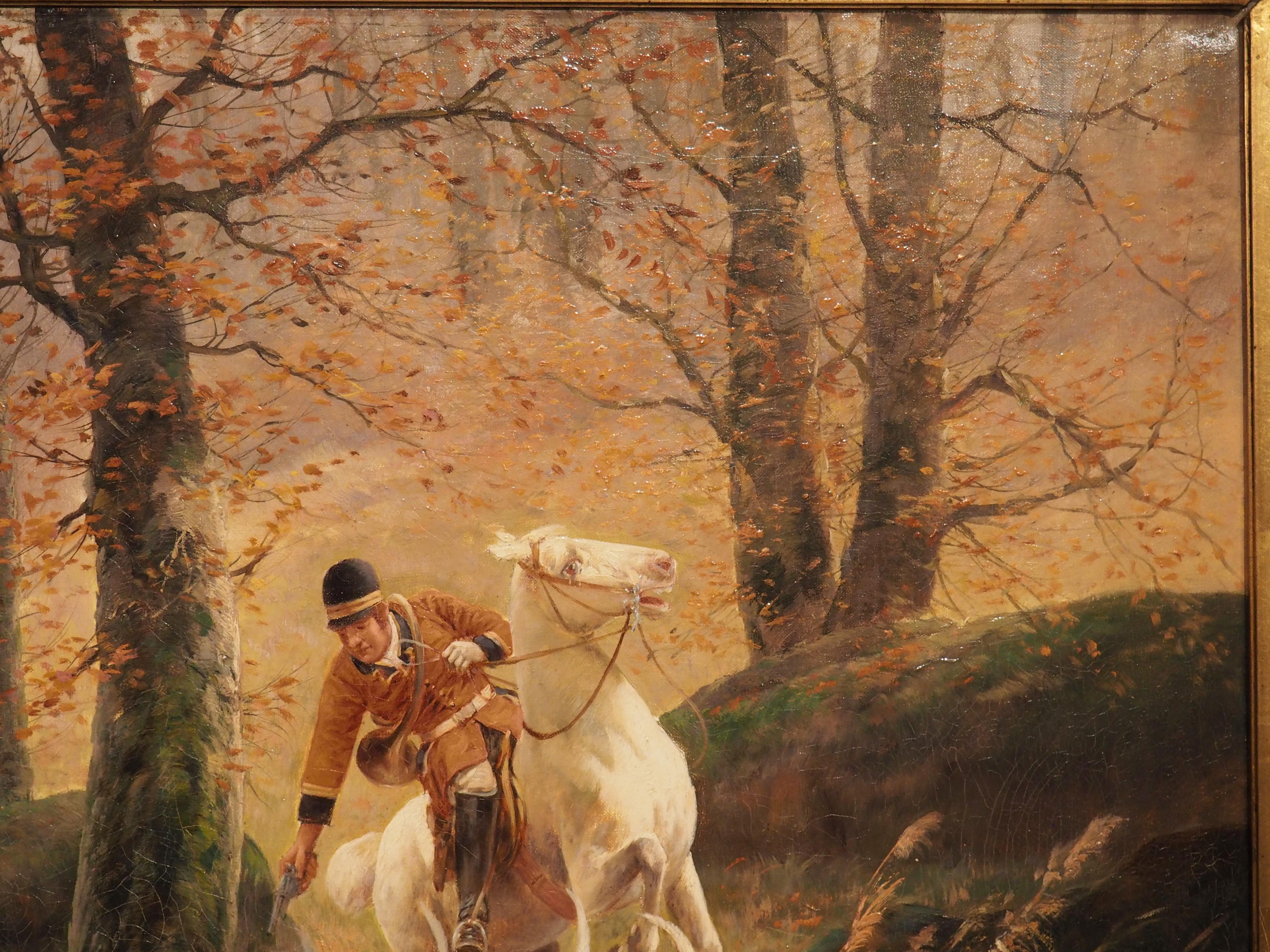 Antique French Oil Painting of a Boar Hunt, Signed E. Petit (1839-1886) 5