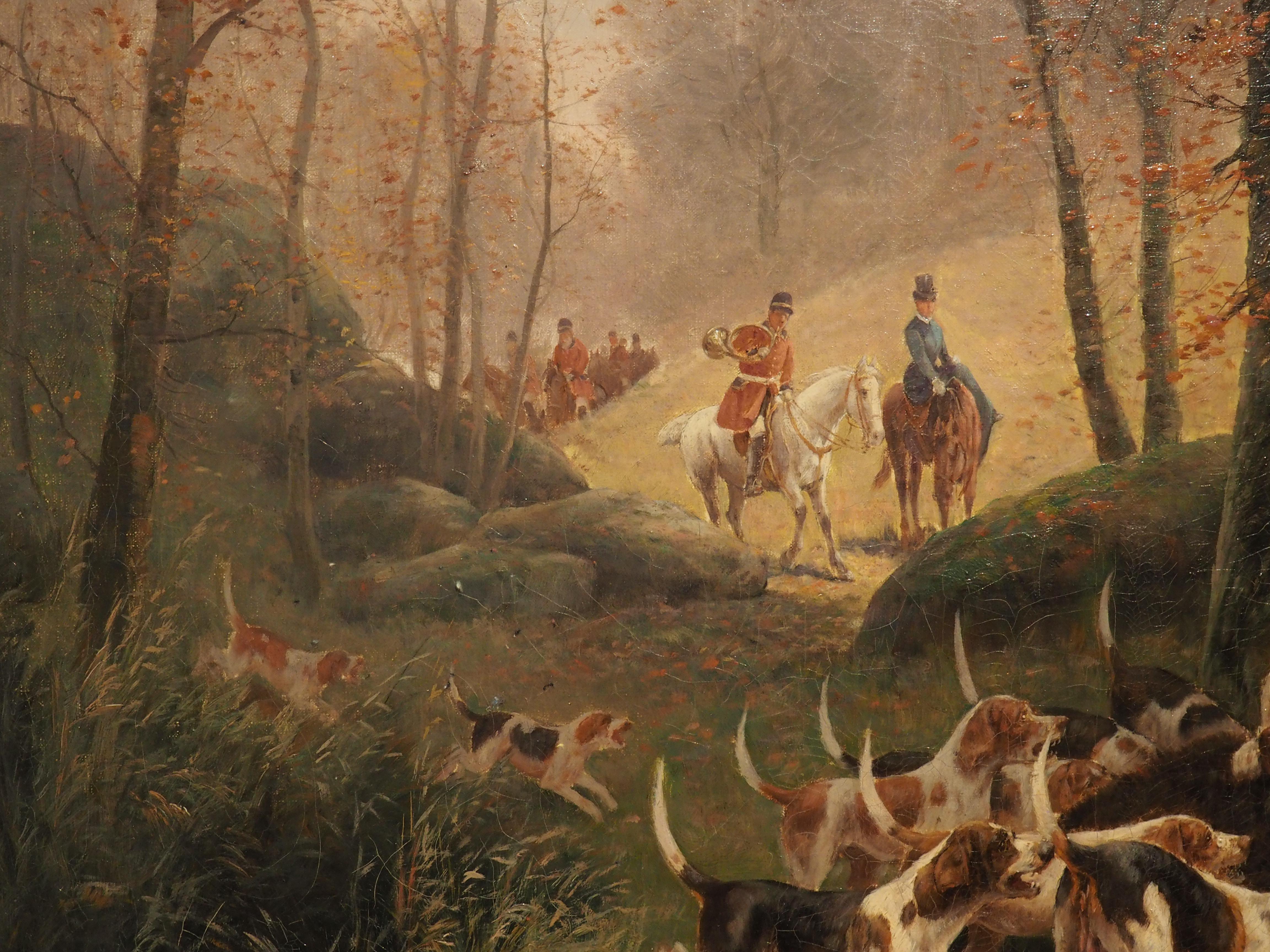 Antique French Oil Painting of a Boar Hunt, Signed E. Petit (1839-1886) 6