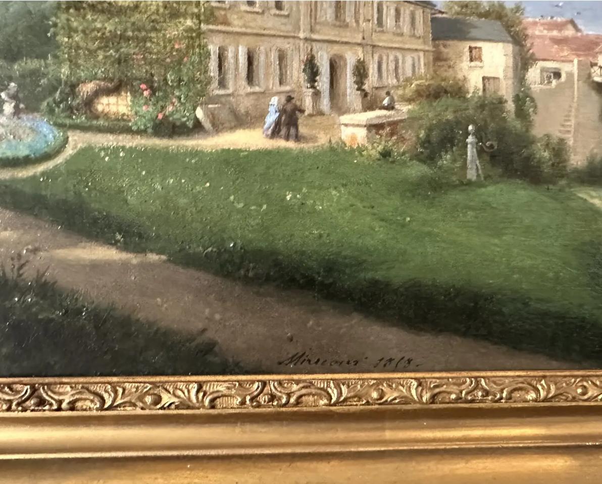 Antique French Pintura al Óleo de un Paisaje de un Castillo Chateau Francés en venta