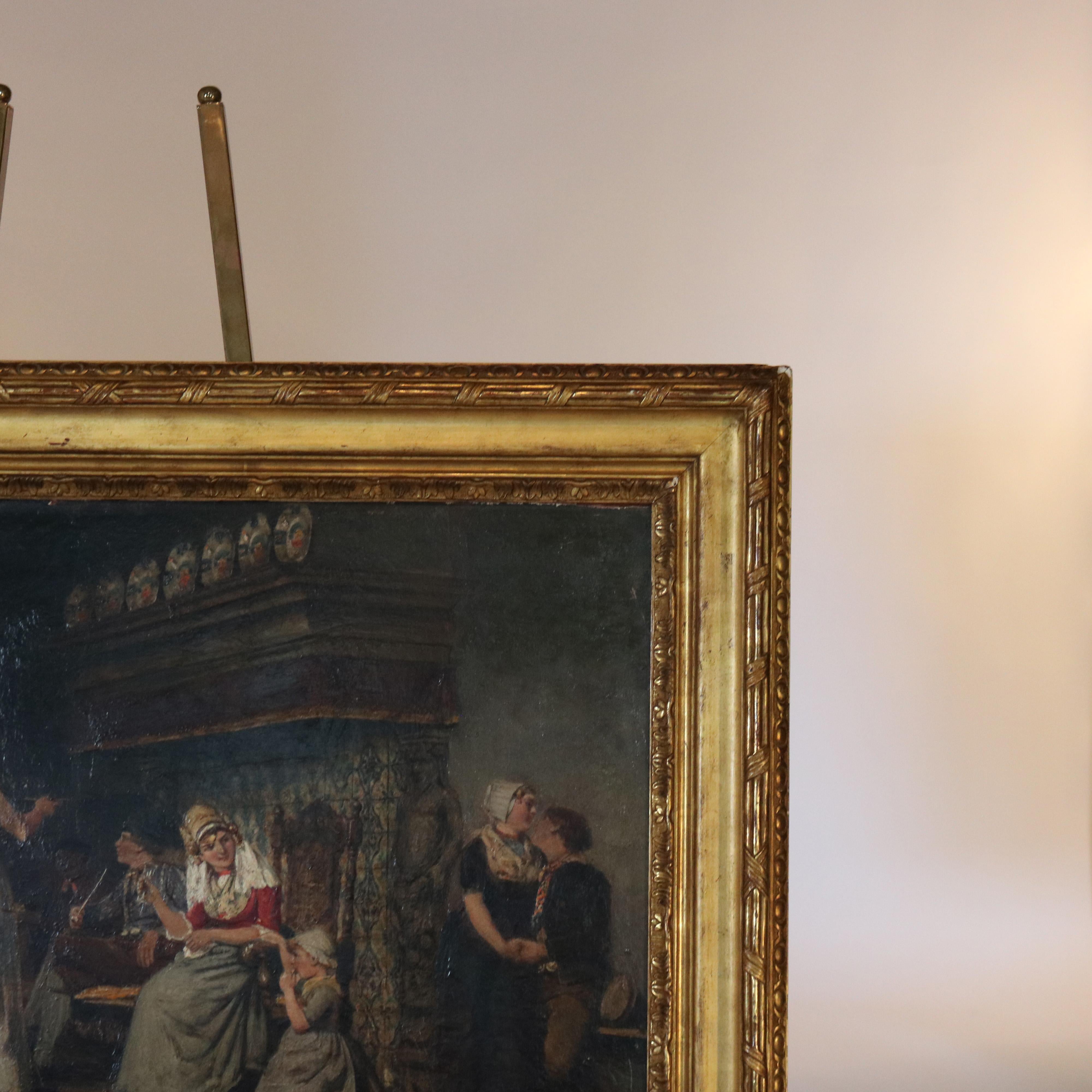 Antique French Oil Painting of a Genre Tavern Scene Signed Joan Berg 19th C For Sale 5