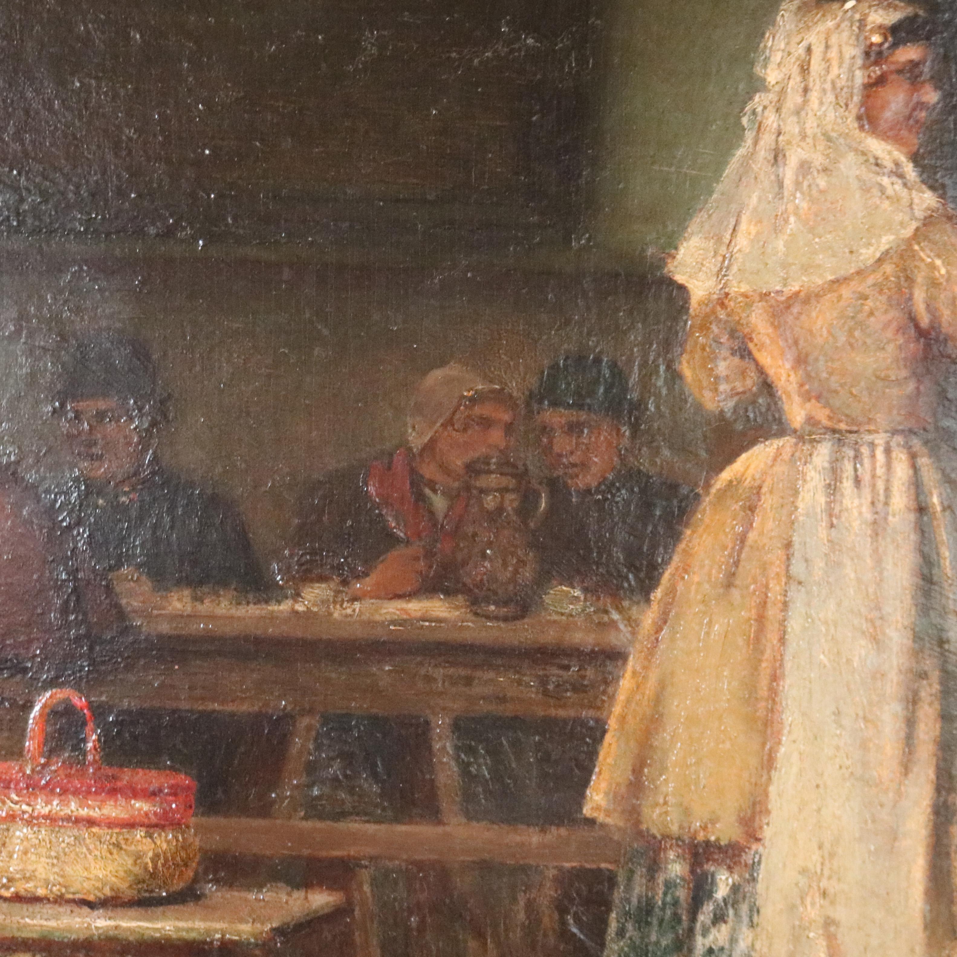 Antique French Oil Painting of a Genre Tavern Scene Signed Joan Berg 19th C For Sale 8
