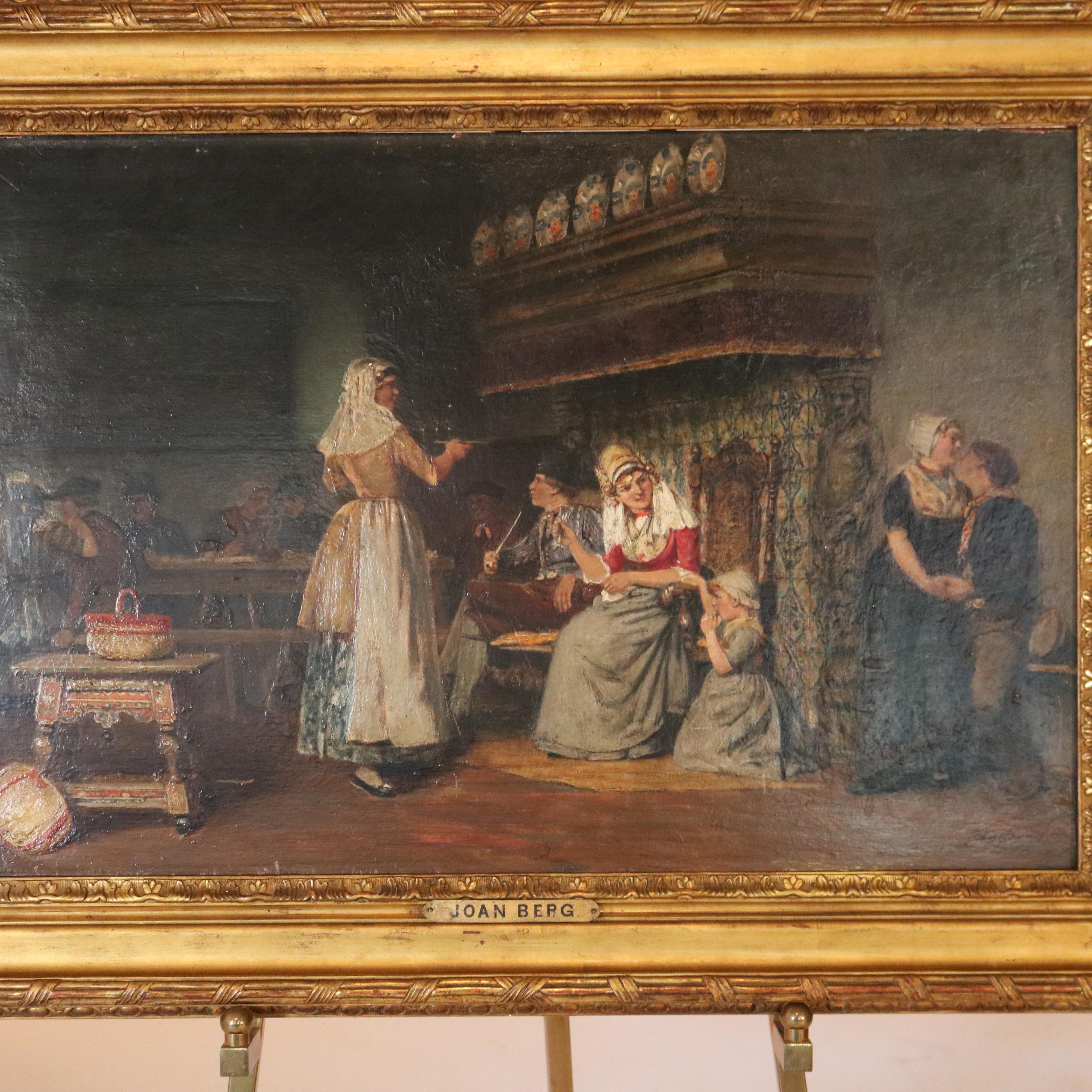 Antique French Oil Painting of a Genre Tavern Scene Signed Joan Berg 19th C For Sale 2