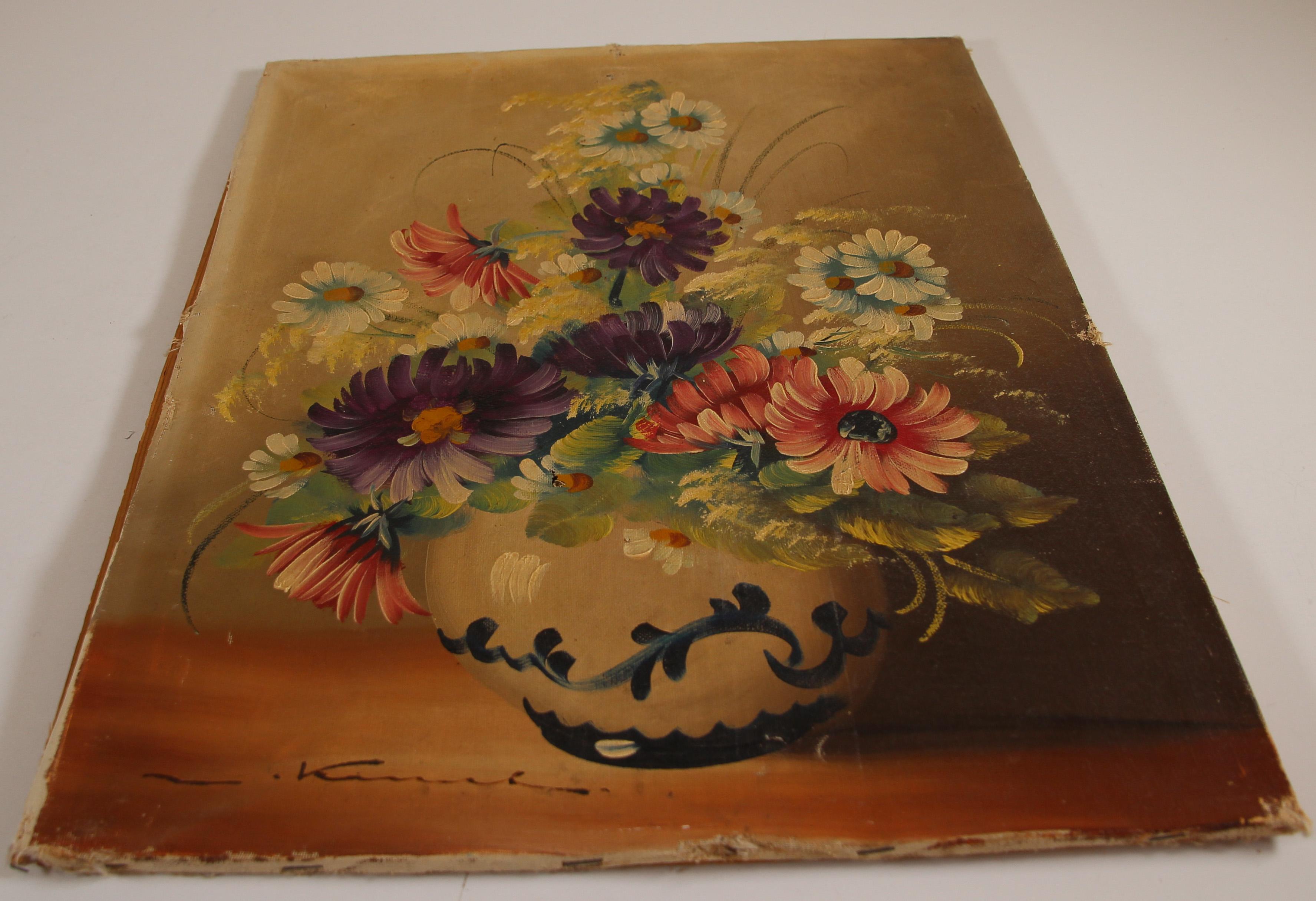 Antique French Oil Painting of Flowers in a Vase For Sale 1