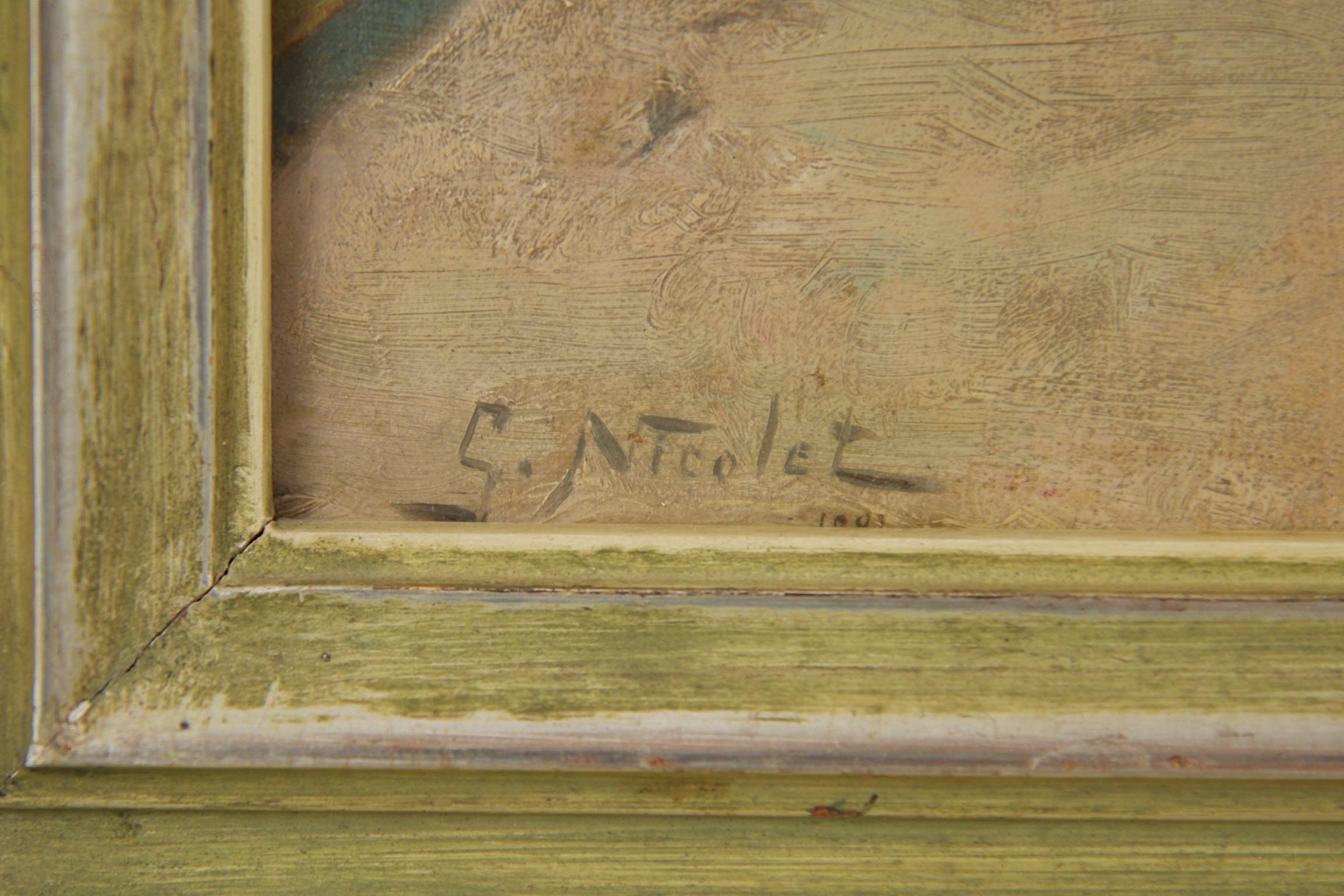 Peinture à l'huile ancienne française par Gabriel Edouard Nicole, de Nice, France, autour de 1883 5