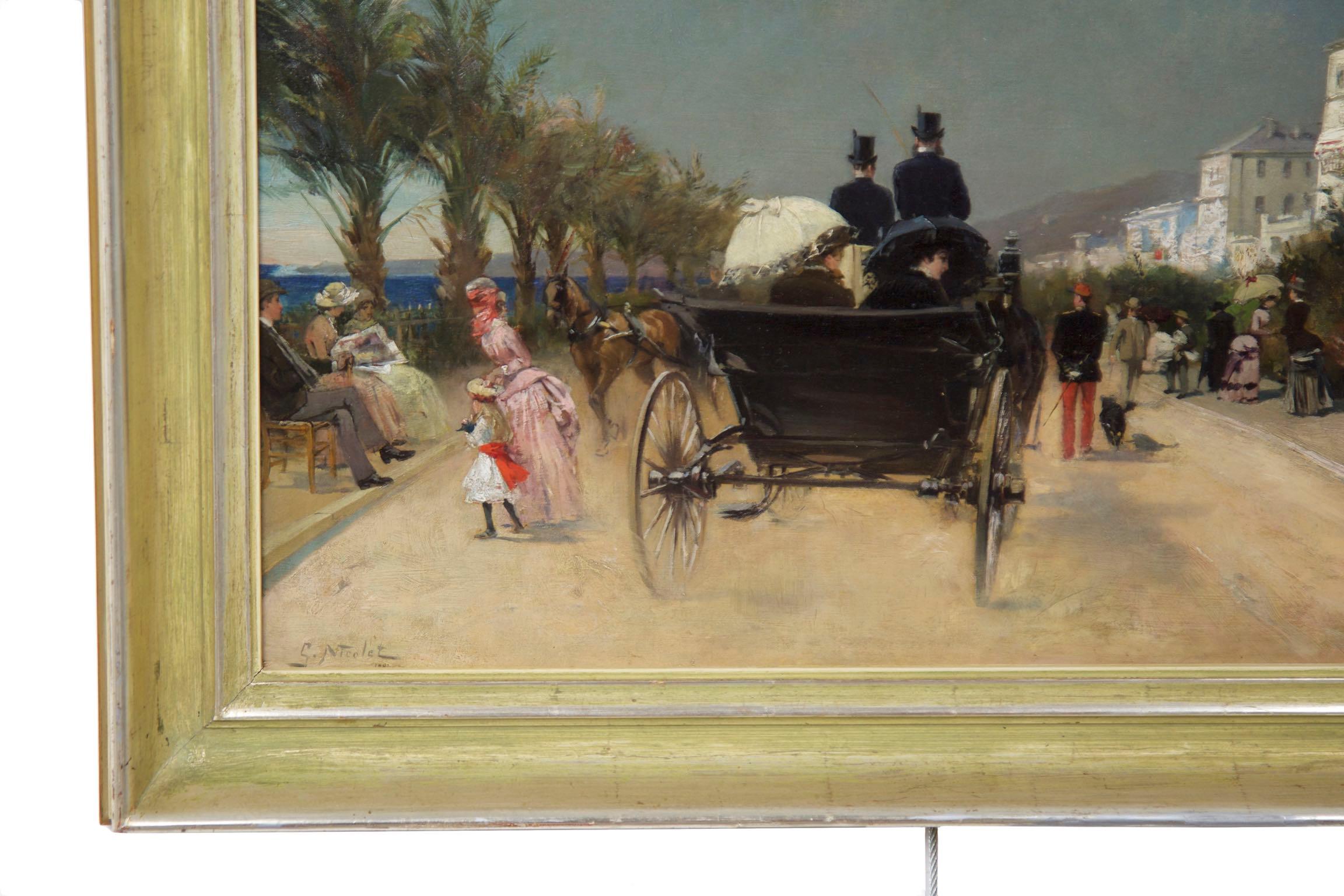 Antique French Oil Painting of Nice, France circa 1883 by Gabriel Edouard Nicole 9