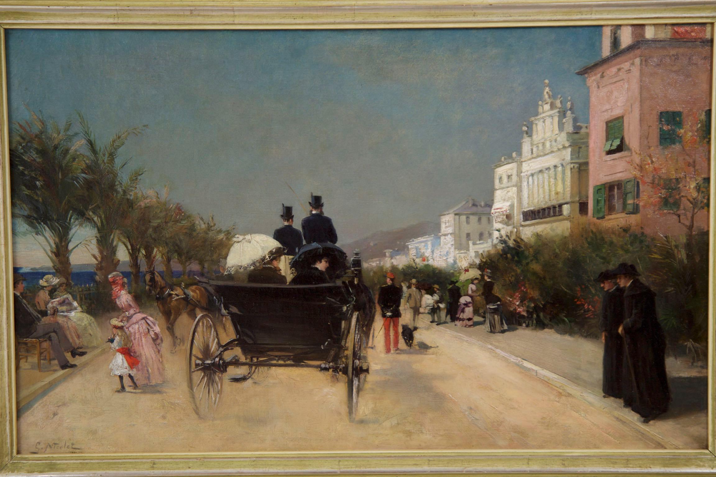 Barbizon School Antique French Oil Painting of Nice, France circa 1883 by Gabriel Edouard Nicole