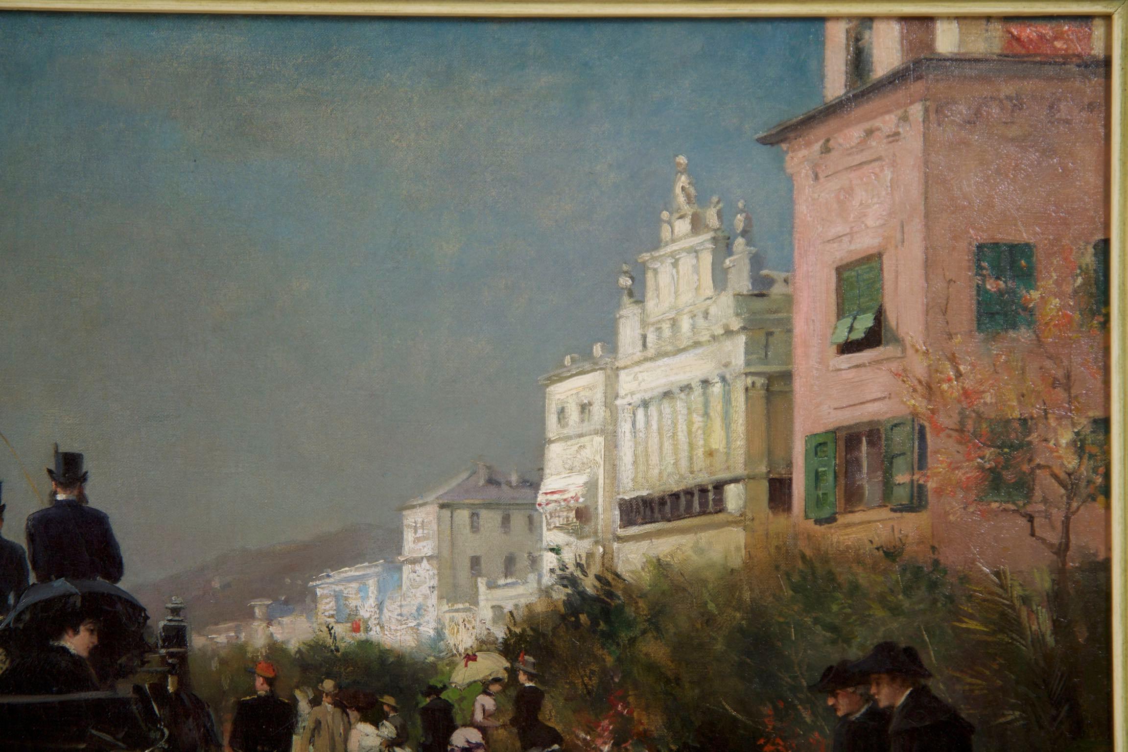 Hand-Painted Antique French Oil Painting of Nice, France circa 1883 by Gabriel Edouard Nicole