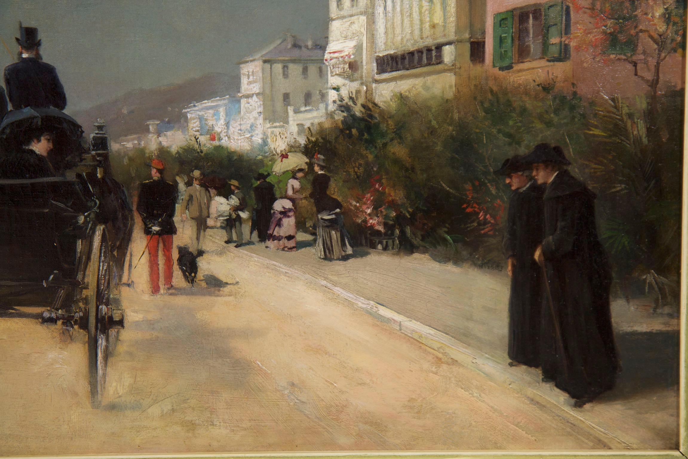 Antique French Oil Painting of Nice, France circa 1883 by Gabriel Edouard Nicole In Good Condition In Shippensburg, PA