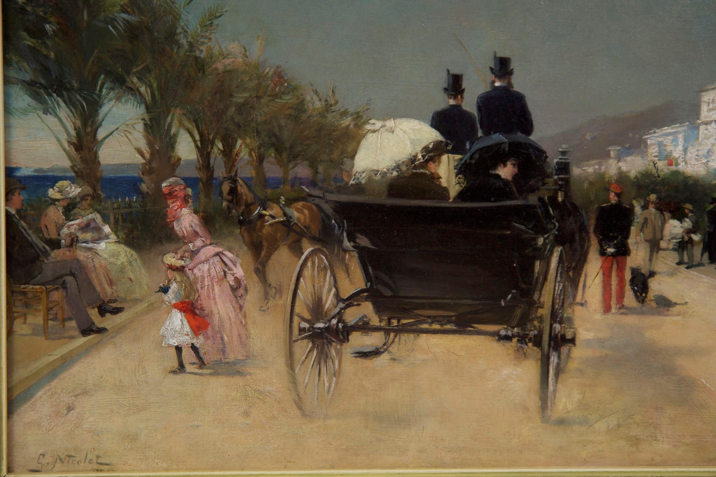 19th Century Antique French Oil Painting of Nice, France circa 1883 by Gabriel Edouard Nicole