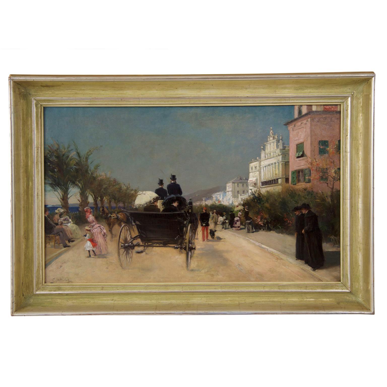 Antique French Oil Painting of Nice, France circa 1883 by Gabriel Edouard Nicole