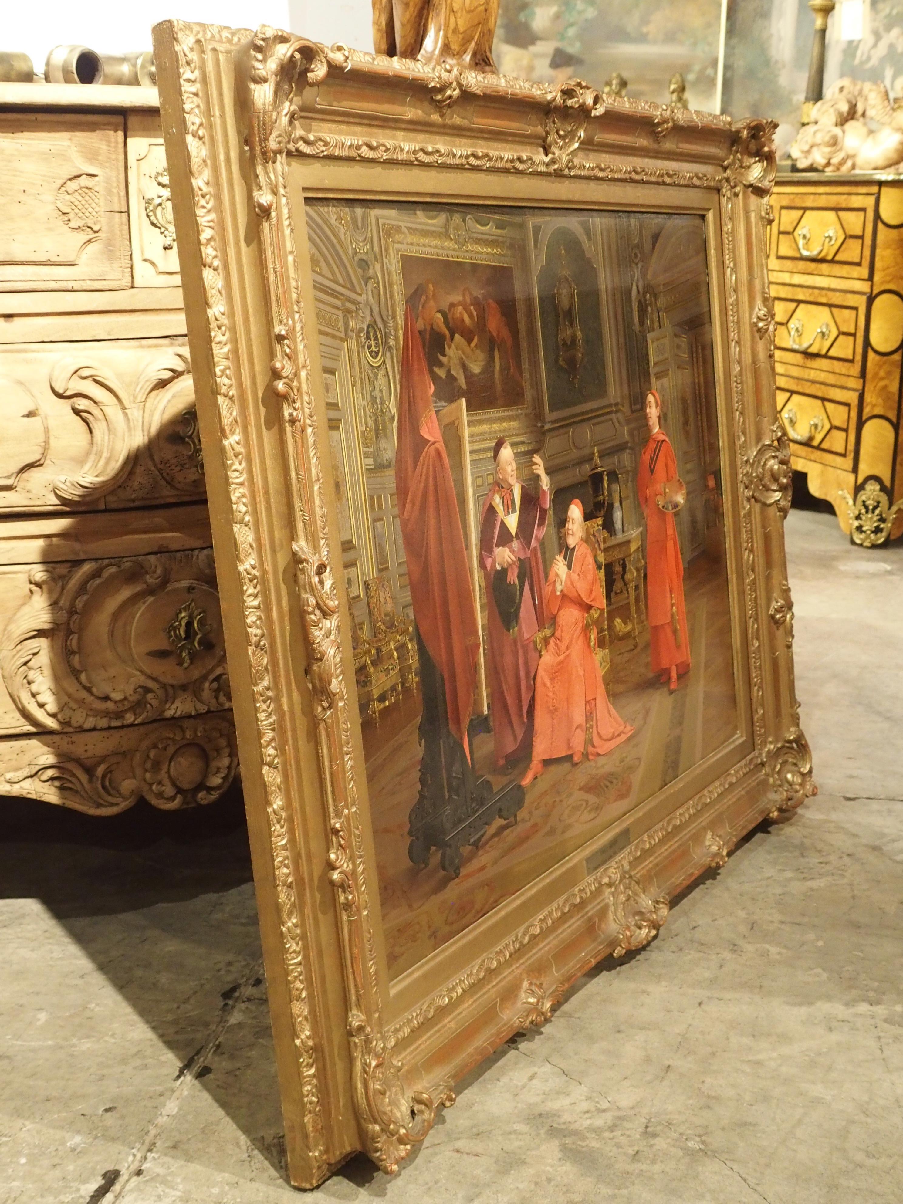 Antique French Oil Painting on Board, “The Unveiling” by Emile Meyer, 1823-1893 For Sale 10