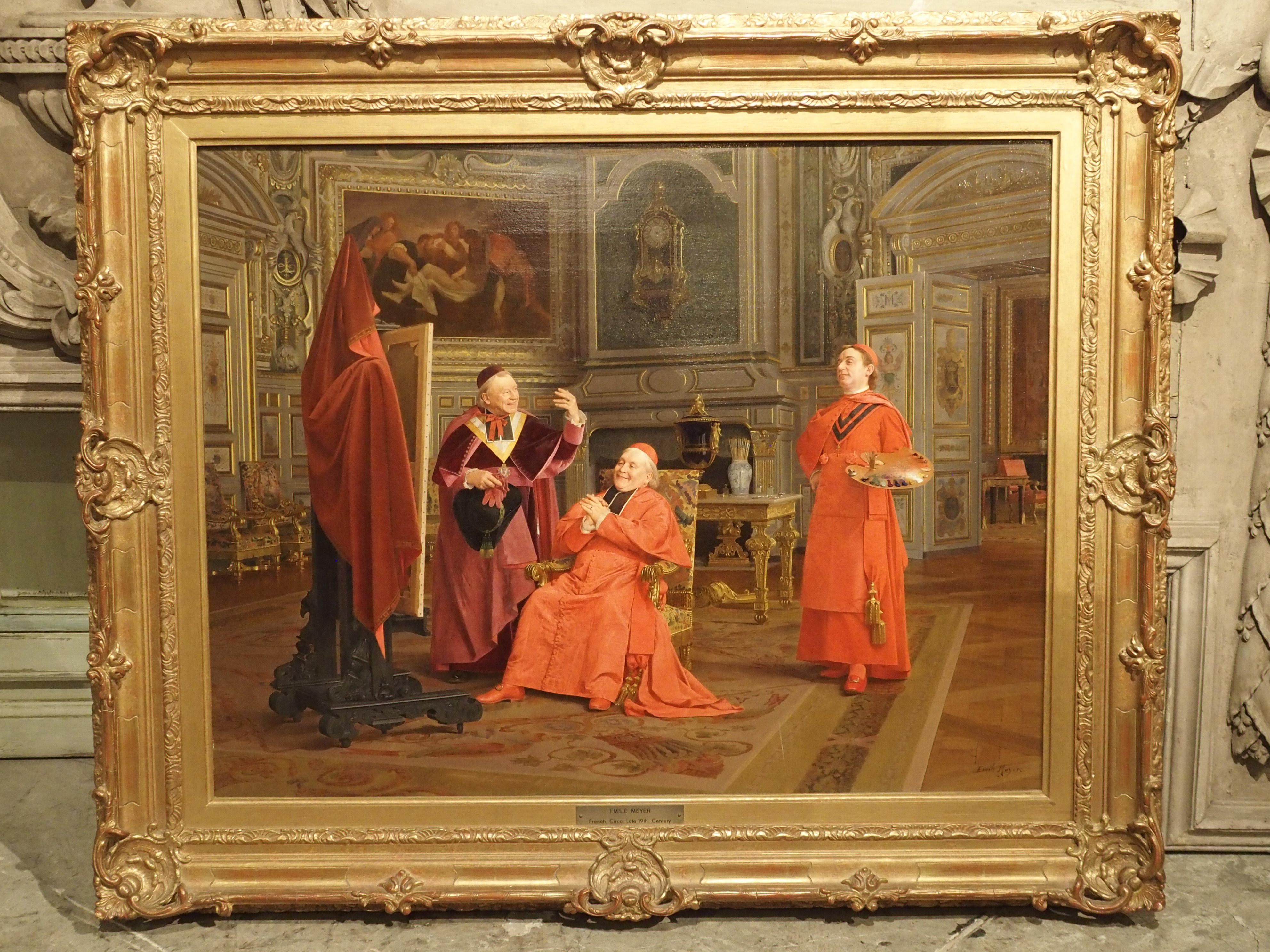 Antique French Oil Painting on Board, “The Unveiling” by Emile Meyer, 1823-1893 For Sale 12