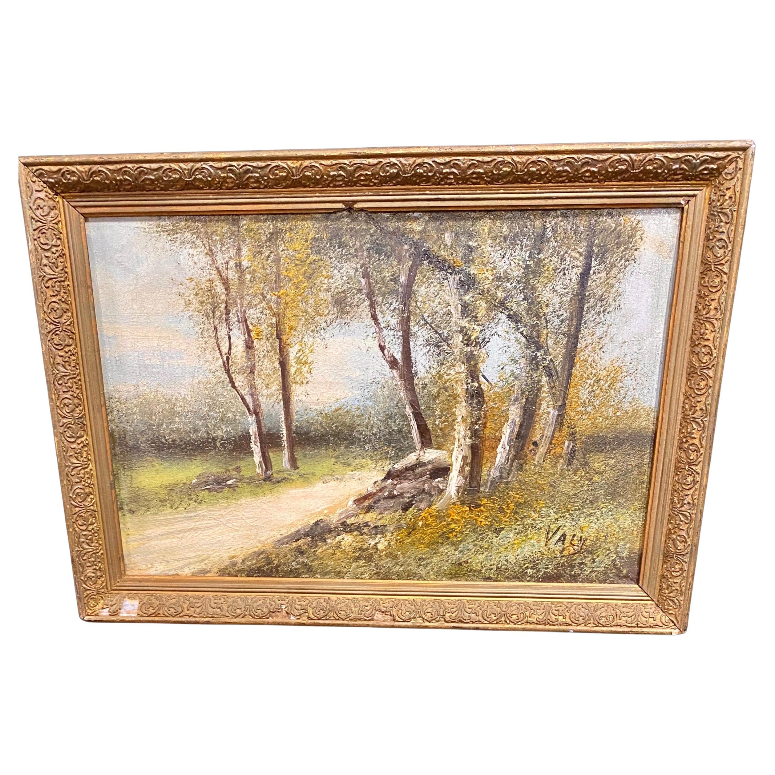 Antique French Oil Painting On Canvas In A Period Gesso Frame For Sale