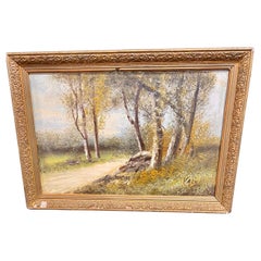 Antique French Oil Painting On Canvas In A Period Gesso Frame